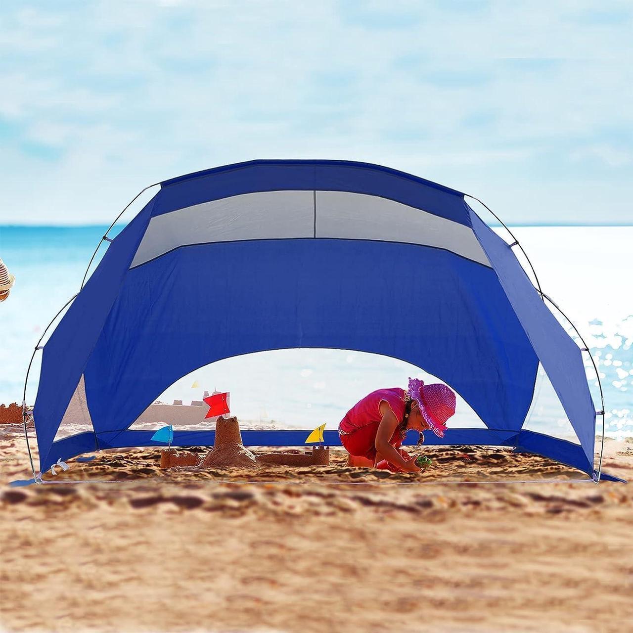 Alt view image 5 of 6 - Beach Tent, 3/4 Person Sun Shelter Beach Shade Tent with UPF 50+ Protection, Portable Lightweight and Easy Setup Beach Canopy Baby Beach Tent for Camping, Hiking, Fishing, Backyard, Picnics- Navy Blue