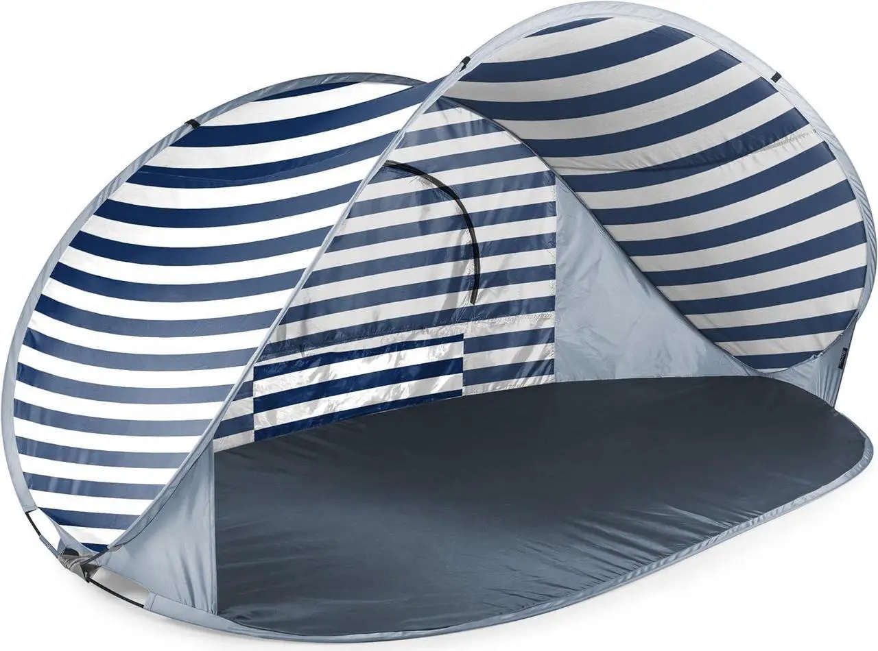 ONIVA - a Picnic Time brand - Manta Portable Beach Tent - Pop Up Tent - Beach Sun Shelter Pop Up, (Navy Blue & White Stripe)