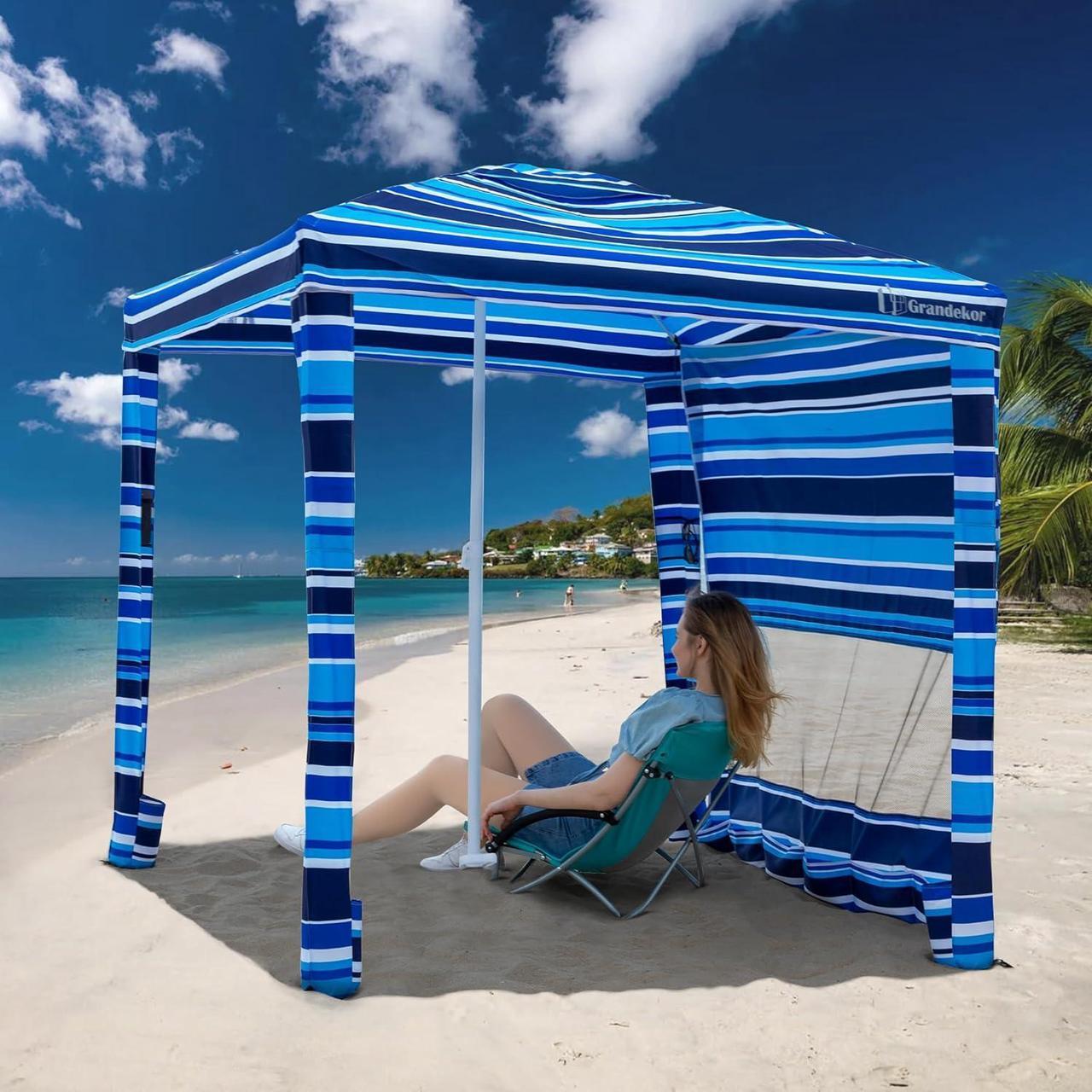 Main image of Grandekor Beach Cabana, 6'×6' Beach Canopy with Sand Pockets, Privacy Sunwall, Easy Set up and Take Down, Cool Cabana Beach Tent UPF 50+ UV, Instant Sun Shelter Portable