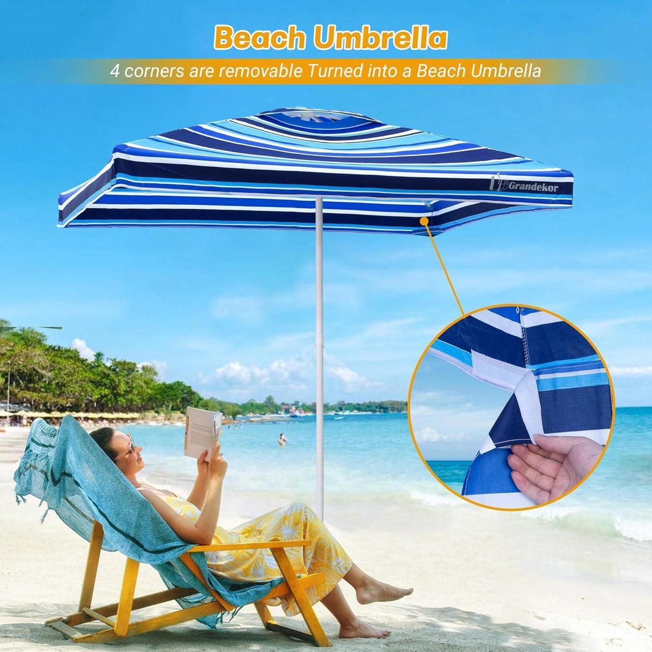 Alt view image 2 of 7 - Grandekor Beach Cabana, 6'×6' Beach Canopy with Sand Pockets, Privacy Sunwall, Easy Set up and Take Down, Cool Cabana Beach Tent UPF 50+ UV, Instant Sun Shelter Portable