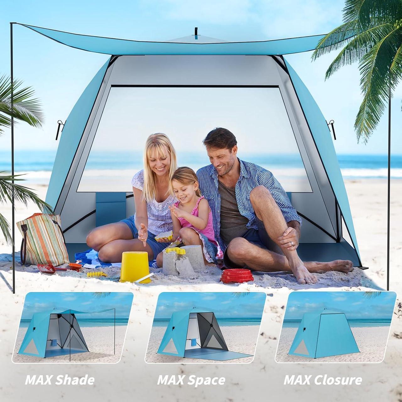 Alt view image 4 of 6 - Pop Up Beach Tent Shelter: PalProt® 3-4 People Large Sun Shade - Portable UPF 50+ UV Protection Lightweight with Carry Bag - 1S Easy Instant Summer Canopy Gear | Outdoor Travel Camping Picnic