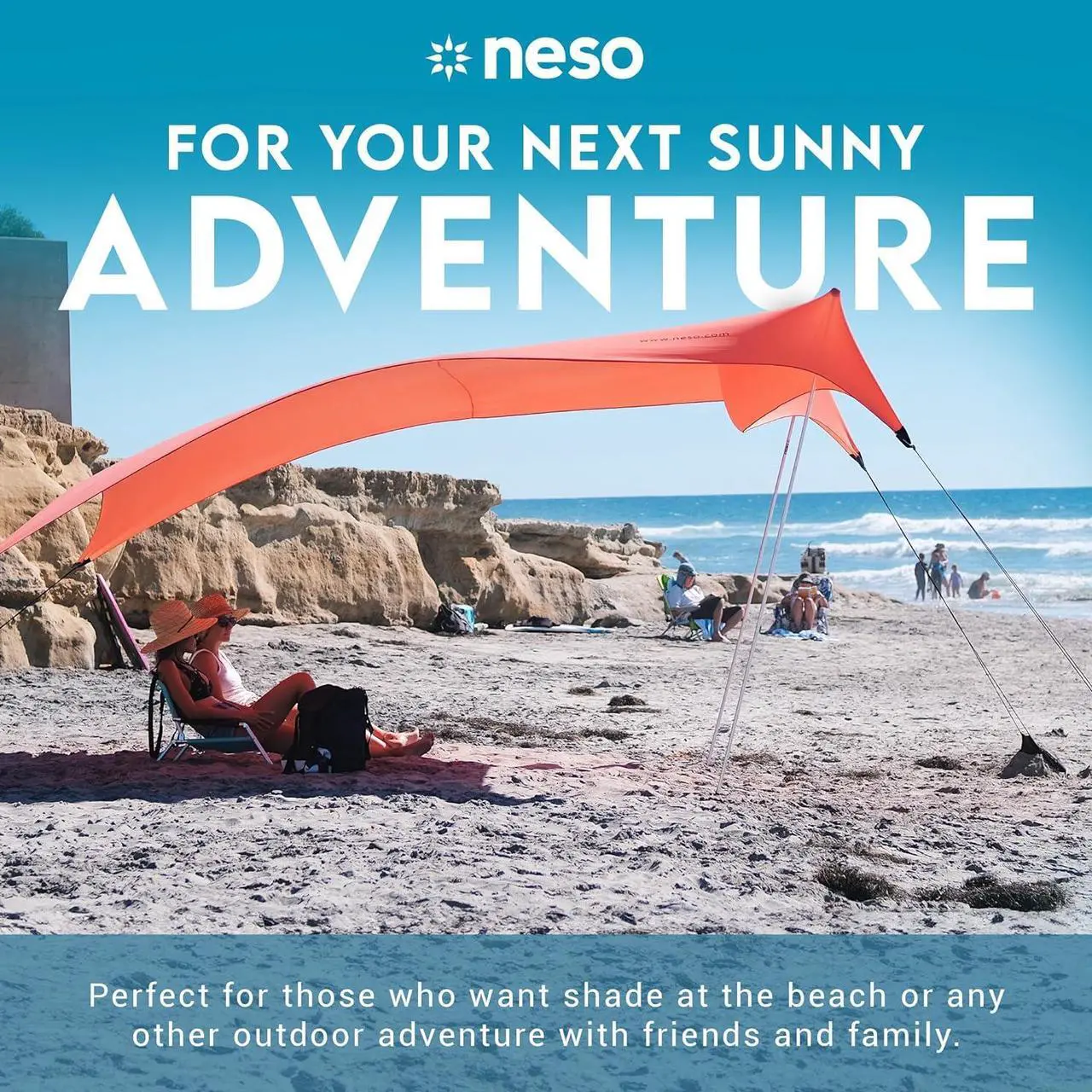 Alt view image 2 of 6 - Neso Gigante - Portable Beach Tent - Ideal to Enjoy with Family and Friends - UPF 50+, Water-Resistant, and Lightweight - Coral, 11' x 11'