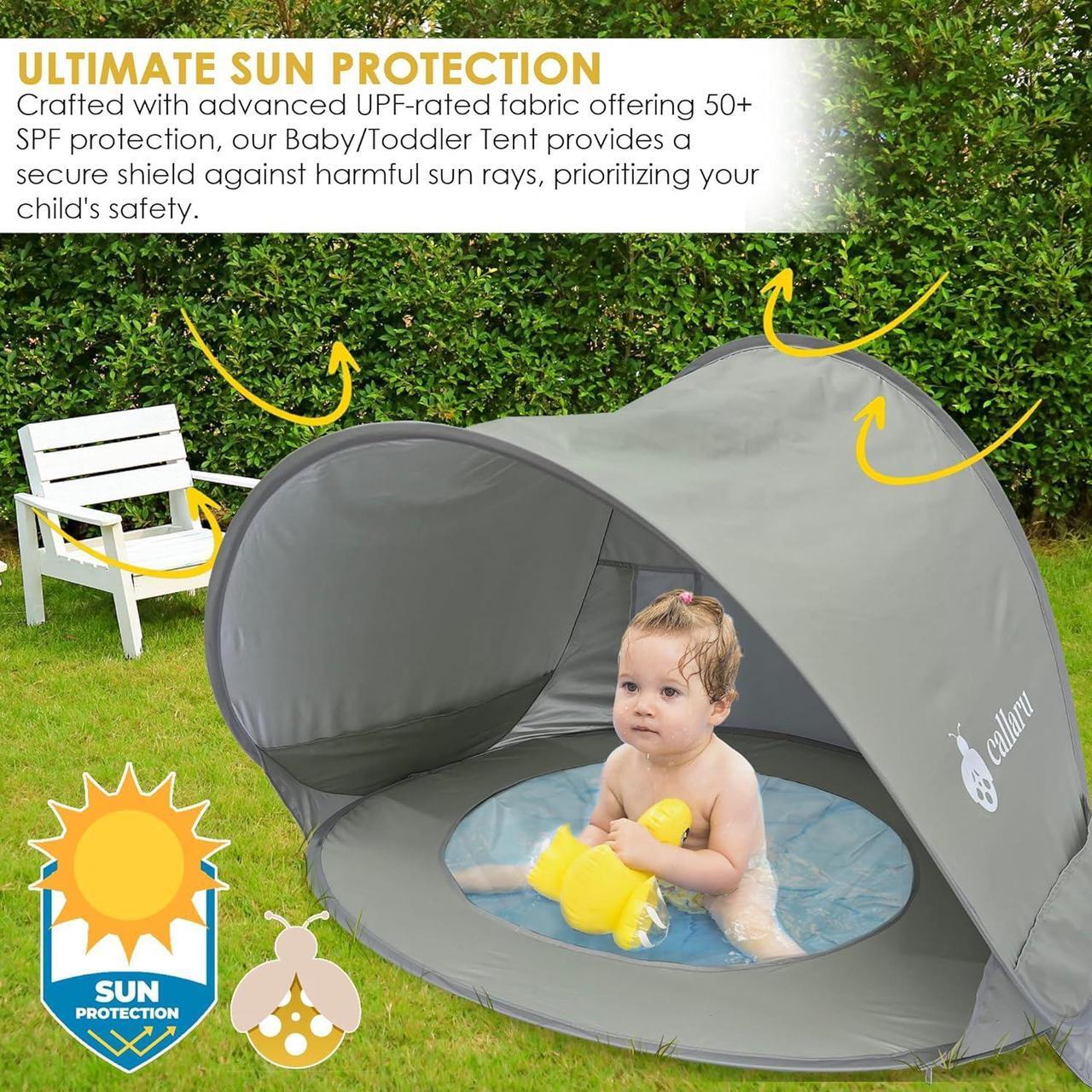 Alt view image 3 of 7 - Baby Beach Tent and Portable Shade Pool, UV Tent for Babies Pop-Up, UPF 50+ | Ideal Beach Tent Sun Shelter and Pop-Up Tent for Baby, Infant, & Pet | Outdoor Beach Shade and Toddler Cabana