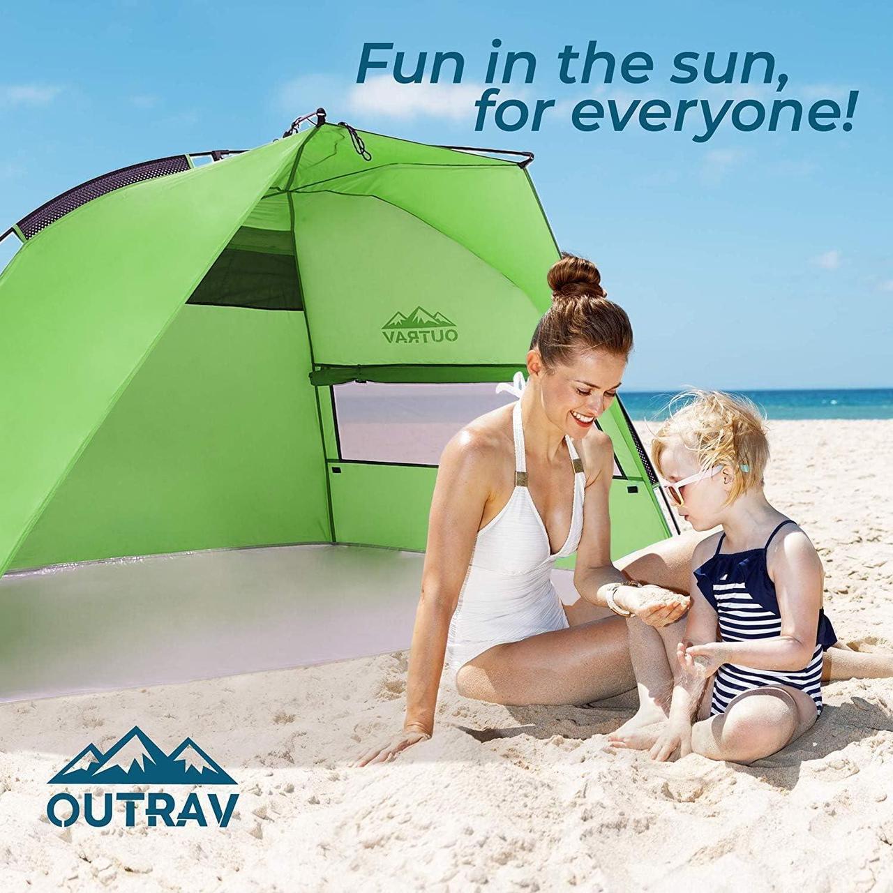 Alt view image 7 of 7 - Outrav Pop Up Beach Tent - Quick and Easy Set Up, Family Size, Portable Sun and Water Shelter and Shade Canopy - for Fishing, Camping, Hiking and Outdoor Activities (Green)