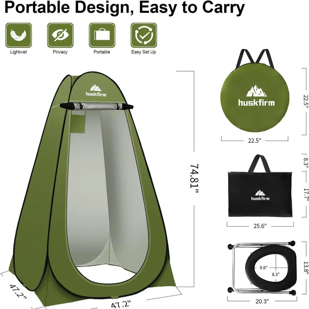 Alt view image 4 of 6 - Portable Toilet Kit for Adults, Pop Up Privacy Tent, Stainless Steel Portable Camping Toilet with Toilet Tent, Instant Portable Outdoor Shower Tent Camp Toilet Changing Dressing Room
