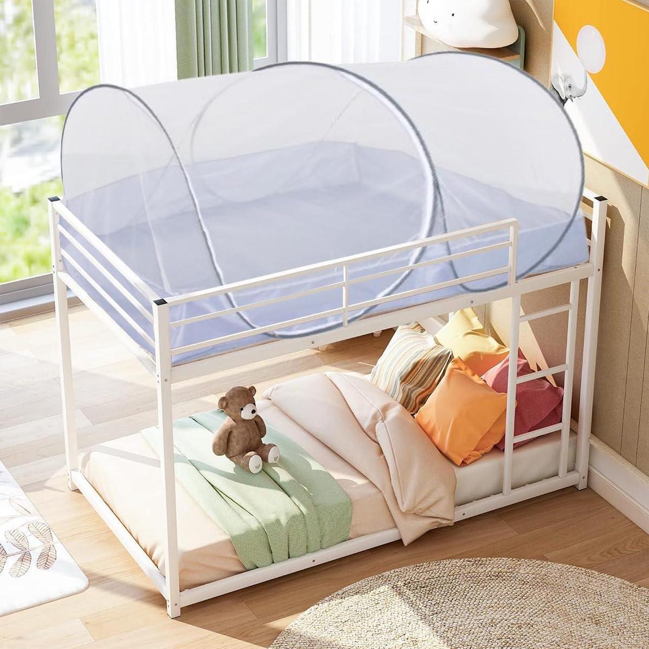 Alt view image 3 of 5 - Mengersi Mosquito Net Foldable Pop Up Travel Tent,Bed Canopy Camping Mosquito Net for Travel Bedroom and Outdoor Trip,Twin Size Bed (Gray)