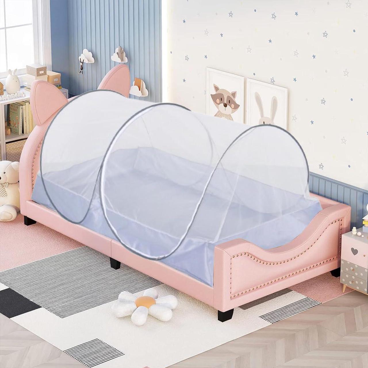 Alt view image 5 of 5 - Mengersi Mosquito Net Foldable Pop Up Travel Tent,Bed Canopy Camping Mosquito Net for Travel Bedroom and Outdoor Trip,Twin Size Bed (Gray)