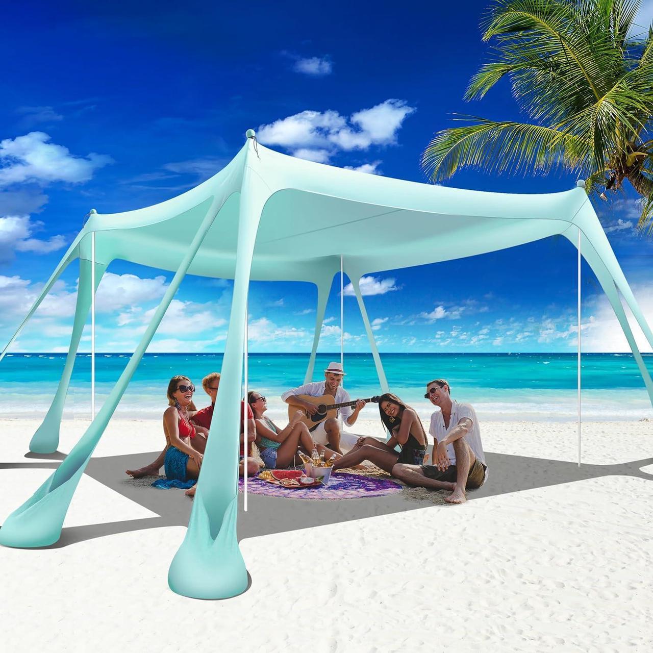 Main image of Beach Canopy Beach Tent Pop Up Shade 10x10ft Sun Shelter UPF50+ with 8 Sandbags-2 Sand Shovel-4 Aluminum Poles-Ground Pegs-Portable Carrying Bag for Outdoor Family Camping Fishing Yard Picnic