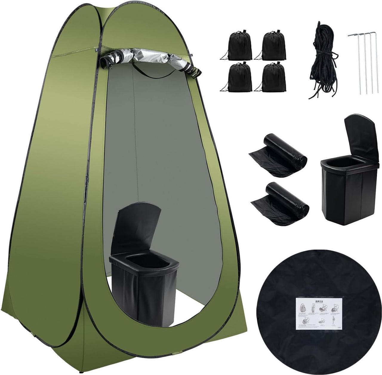 Main image of Portable Camping Toilet Kit for Adults, Pop up Privacy Tent, X Large Folding Toilet Potty with Camping Tent, Outdoor Instant Shower Tent Camp Toilet Changing Dressing Room (Green)