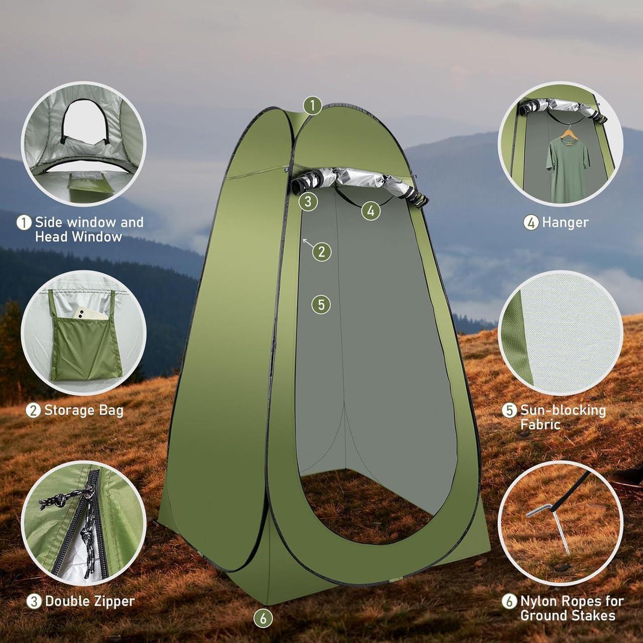 Alt view image 3 of 7 - Portable Camping Toilet Kit for Adults, Pop up Privacy Tent, X Large Folding Toilet Potty with Camping Tent, Outdoor Instant Shower Tent Camp Toilet Changing Dressing Room (Green)