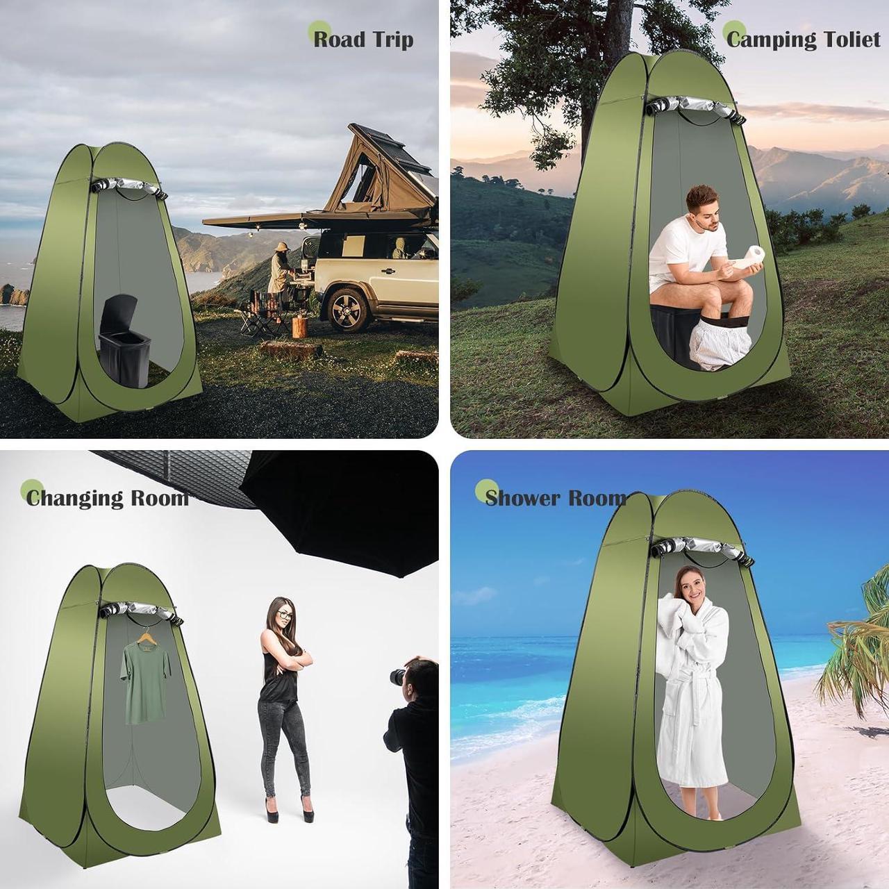 Alt view image 6 of 7 - Portable Camping Toilet Kit for Adults, Pop up Privacy Tent, X Large Folding Toilet Potty with Camping Tent, Outdoor Instant Shower Tent Camp Toilet Changing Dressing Room (Green)