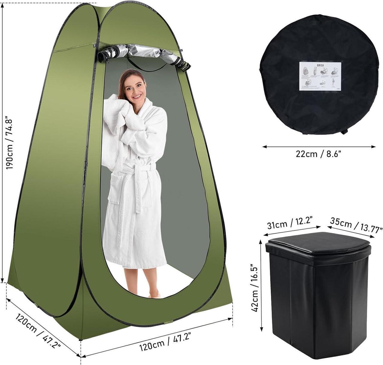 Alt view image 7 of 7 - Portable Camping Toilet Kit for Adults, Pop up Privacy Tent, X Large Folding Toilet Potty with Camping Tent, Outdoor Instant Shower Tent Camp Toilet Changing Dressing Room (Green)