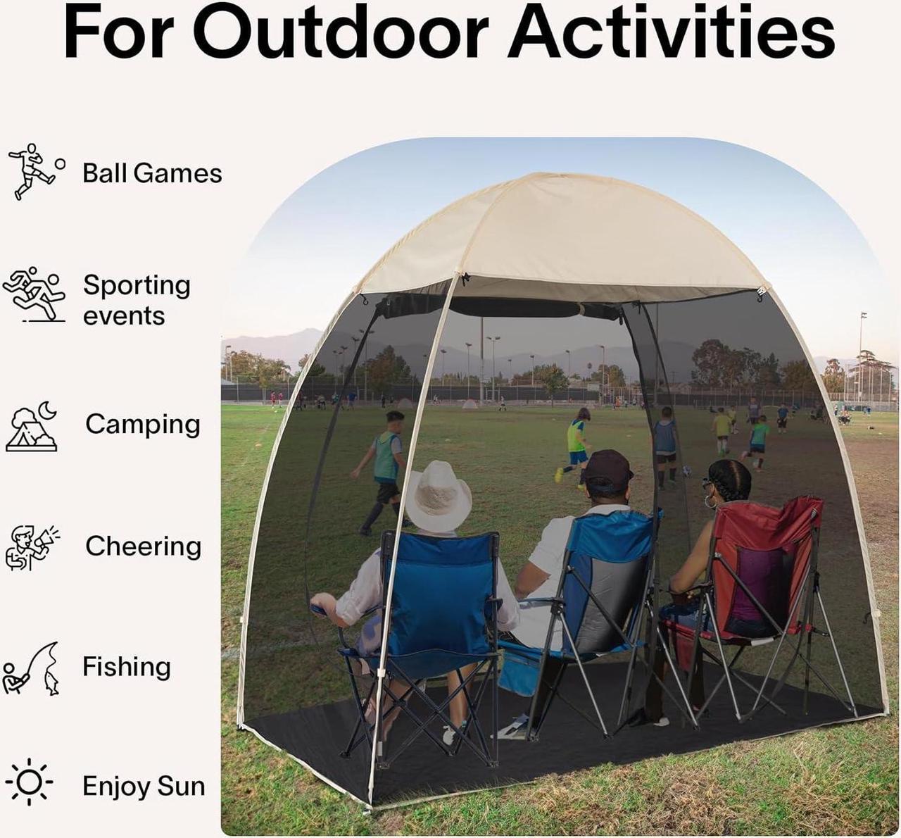 Alt view image 2 of 7 - EighteenTek Pod All Weather Sports Tent Shelter Screen House Room Pop Up Gazebo Outdoor Camping Canopy Tent Sun Shade Shelter Mesh Walls Not Waterproof 7'x4'x6.5'H Beige