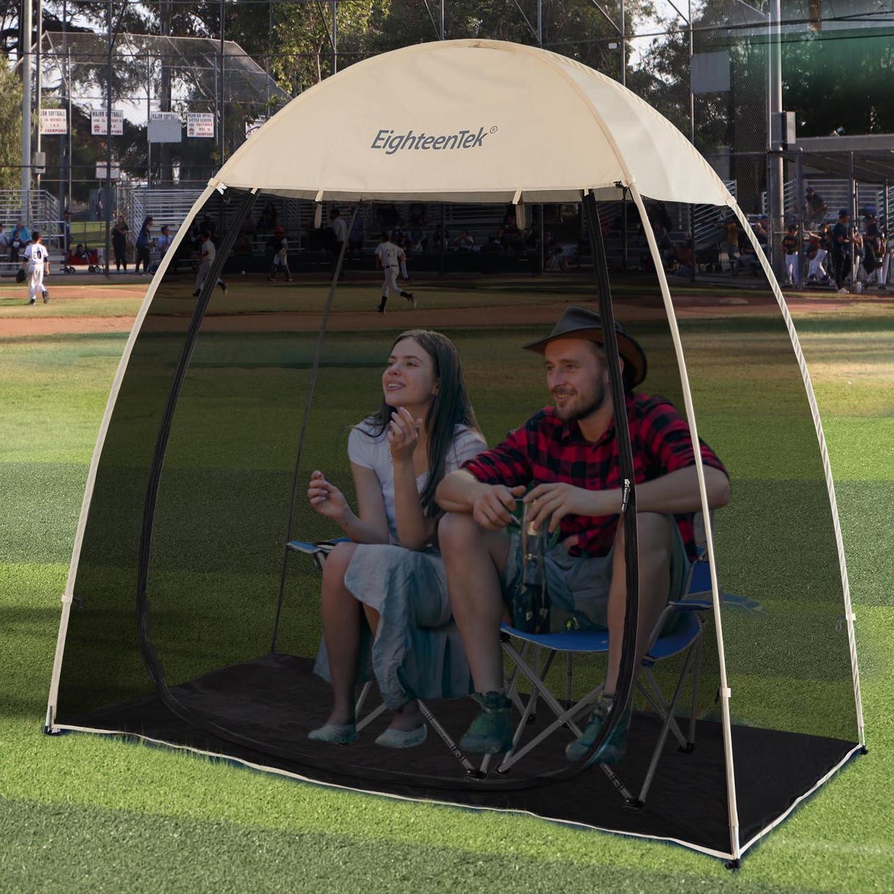 Main image of EighteenTek Pod All Weather Sports Tent Shelter Screen House Room Pop Up Gazebo Outdoor Camping Canopy Tent Sun Shade Shelter Mesh Walls Not Waterproof 7'x4'x6.5'H Beige