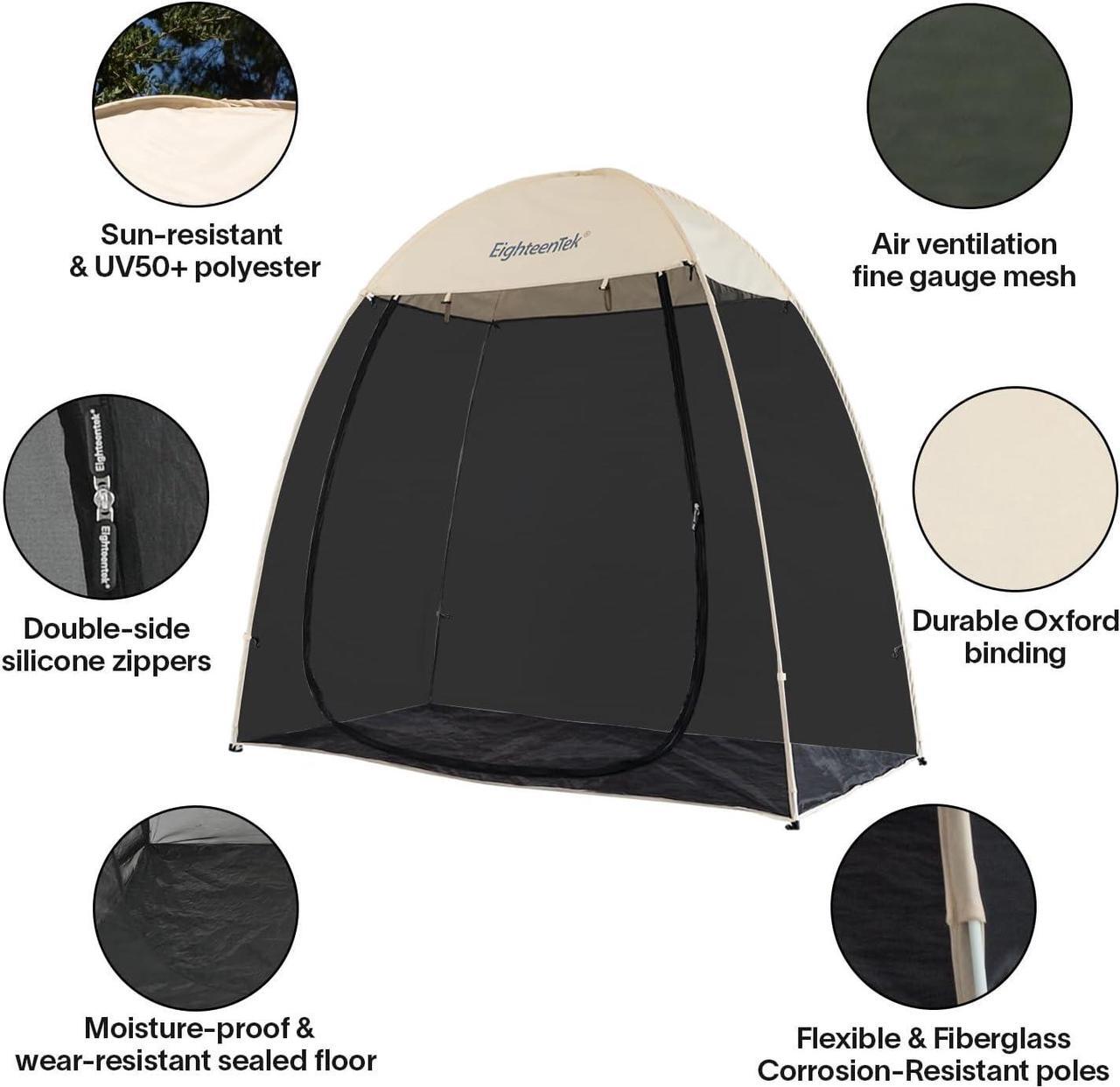 Alt view image 4 of 7 - EighteenTek Pod All Weather Sports Tent Shelter Screen House Room Pop Up Gazebo Outdoor Camping Canopy Tent Sun Shade Shelter Mesh Walls Not Waterproof 7'x4'x6.5'H Beige