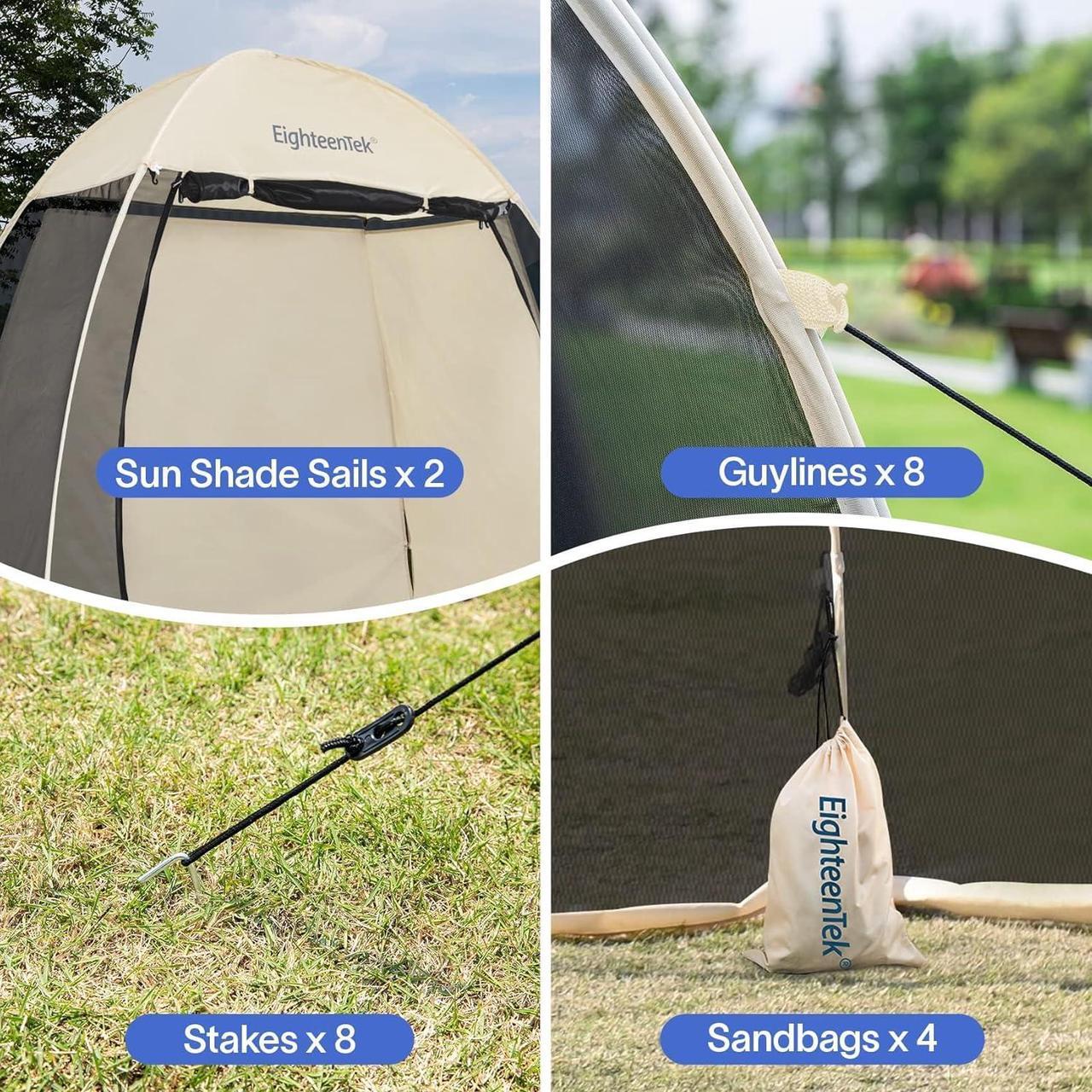 Alt view image 7 of 7 - EighteenTek Pod All Weather Sports Tent Shelter Screen House Room Pop Up Gazebo Outdoor Camping Canopy Tent Sun Shade Shelter Mesh Walls Not Waterproof 7'x4'x6.5'H Beige