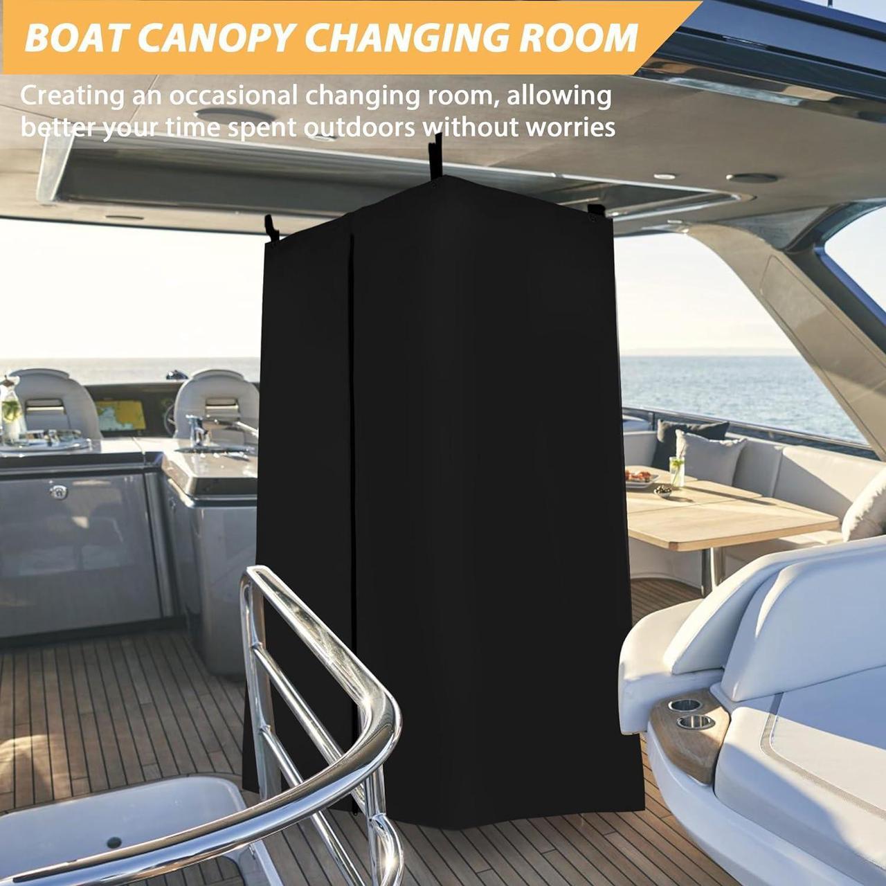 Alt view image 2 of 7 - Privacy Tent for Boats, Heavy-Duty Hanging Changing Room for Pontoon Boats, Privacy Curtains for Pontoon Boats, Attaches to Bimini Top Poles (Black)