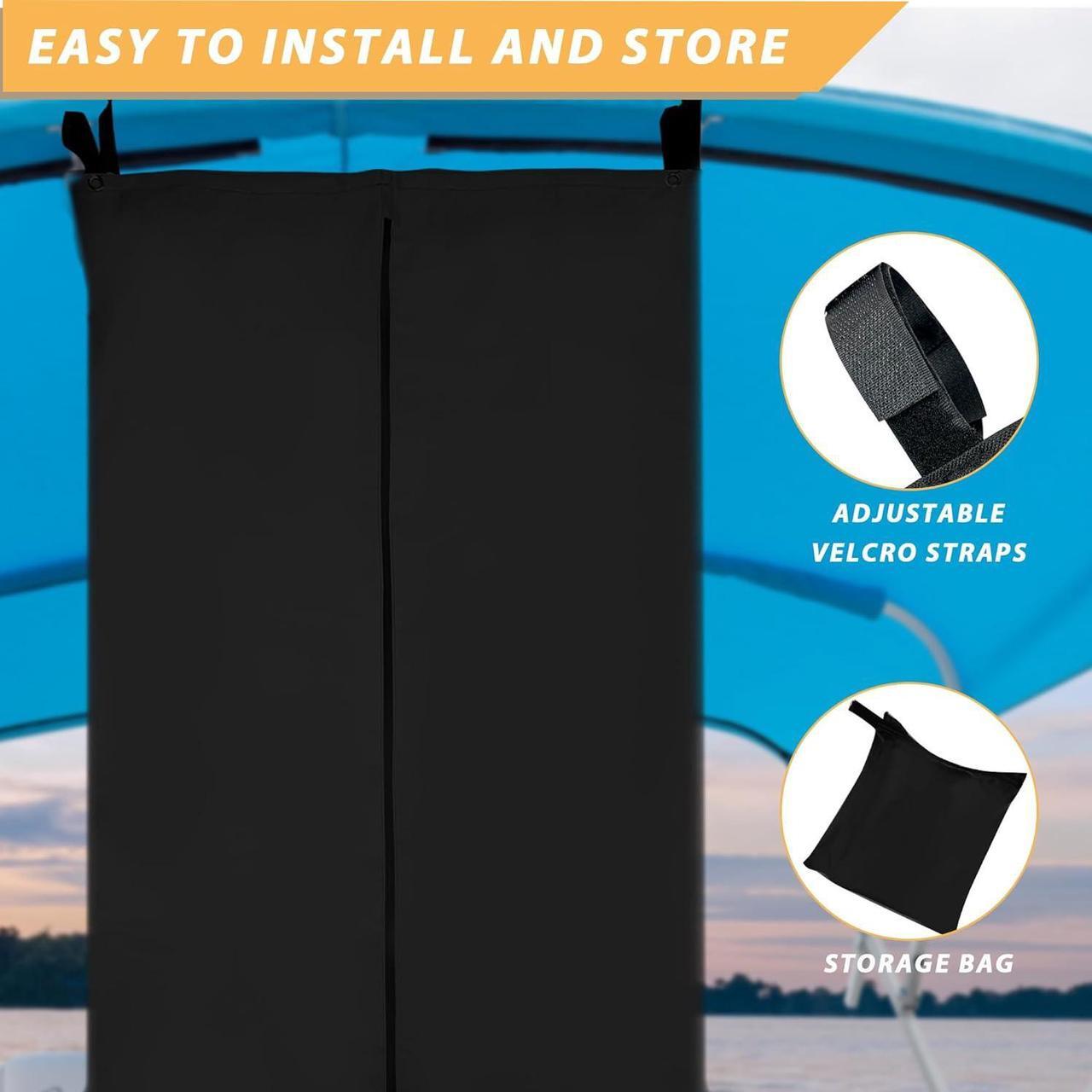 Alt view image 4 of 7 - Privacy Tent for Boats, Heavy-Duty Hanging Changing Room for Pontoon Boats, Privacy Curtains for Pontoon Boats, Attaches to Bimini Top Poles (Black)