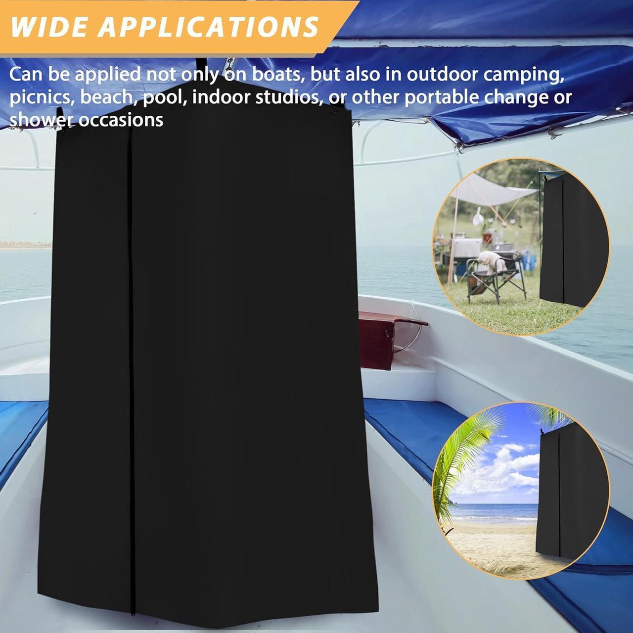 Alt view image 3 of 7 - Privacy Tent for Boats, Heavy-Duty Hanging Changing Room for Pontoon Boats, Privacy Curtains for Pontoon Boats, Attaches to Bimini Top Poles (Black)