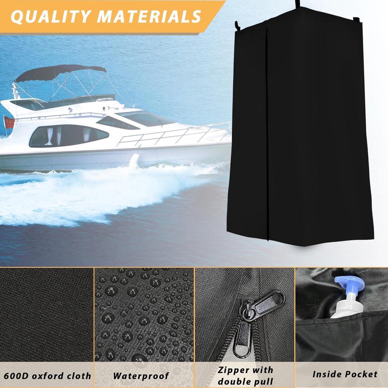 Alt view image 5 of 7 - Privacy Tent for Boats, Heavy-Duty Hanging Changing Room for Pontoon Boats, Privacy Curtains for Pontoon Boats, Attaches to Bimini Top Poles (Black)