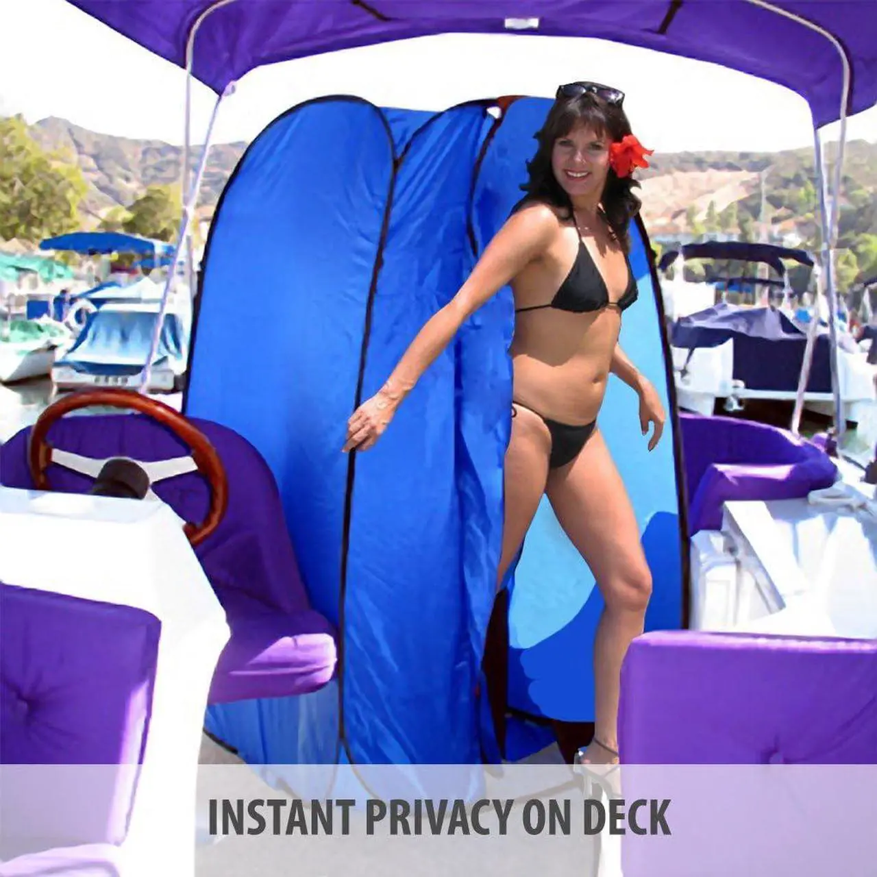 Alt view image 2 of 7 - Pop-Up Room in a Bag Instant Portable Changing, Shower and Bathroom with Dura-light Steel Frame and Weather-Resistant material for for Pontoon / Deck / Fishing / Sail Boat. Included Tie-Down Kit.