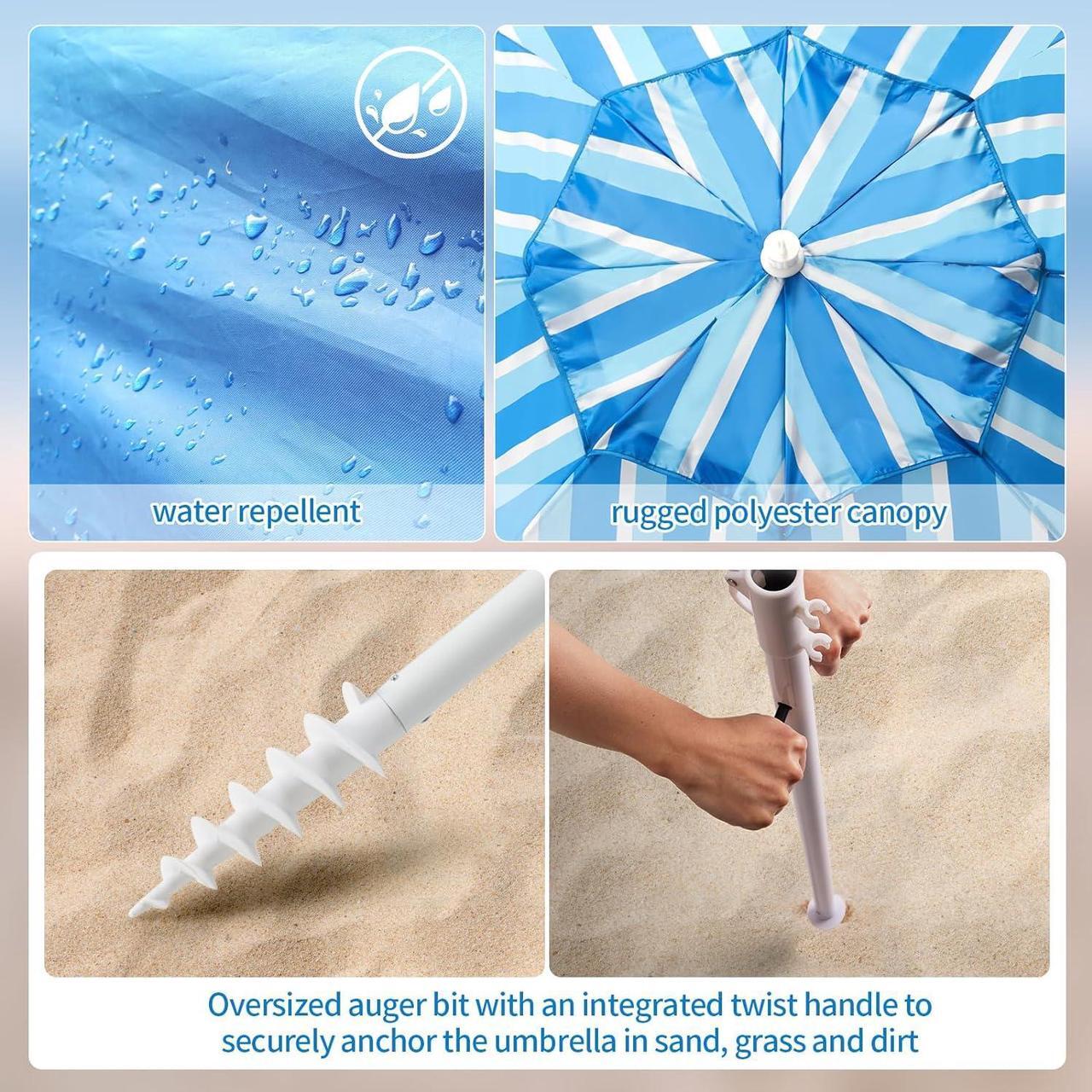 Alt view image 3 of 7 - Beach Shelter Umbrella Premiere UPF 50+ Umbrella Shelter for Sun and Rain Protection for Adult (10-Foot, Blue Stripe)