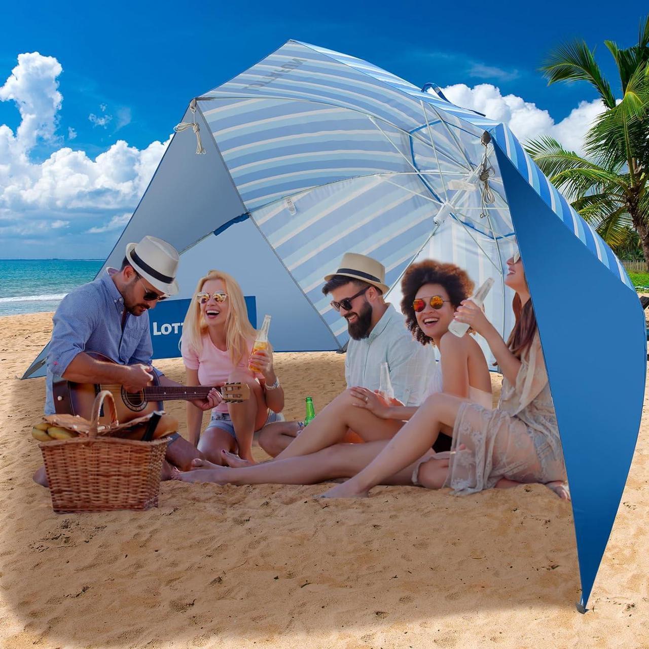 Main image of Beach Shelter Umbrella Premiere UPF 50+ Umbrella Shelter for Sun and Rain Protection for Adult (10-Foot, Blue Stripe)