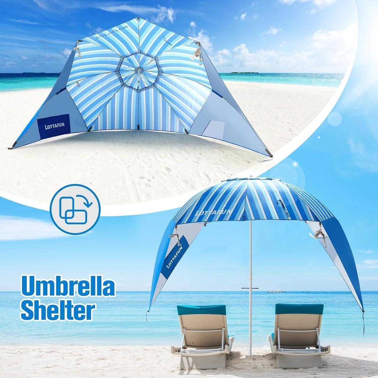 Alt view image 2 of 7 - Beach Shelter Umbrella Premiere UPF 50+ Umbrella Shelter for Sun and Rain Protection for Adult (10-Foot, Blue Stripe)
