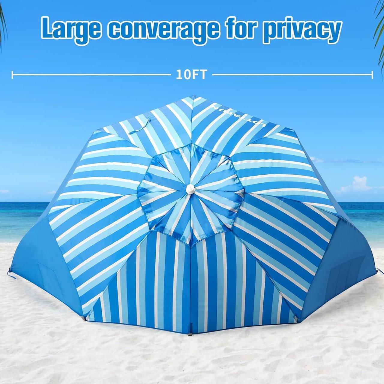 Alt view image 5 of 7 - Beach Shelter Umbrella Premiere UPF 50+ Umbrella Shelter for Sun and Rain Protection for Adult (10-Foot, Blue Stripe)