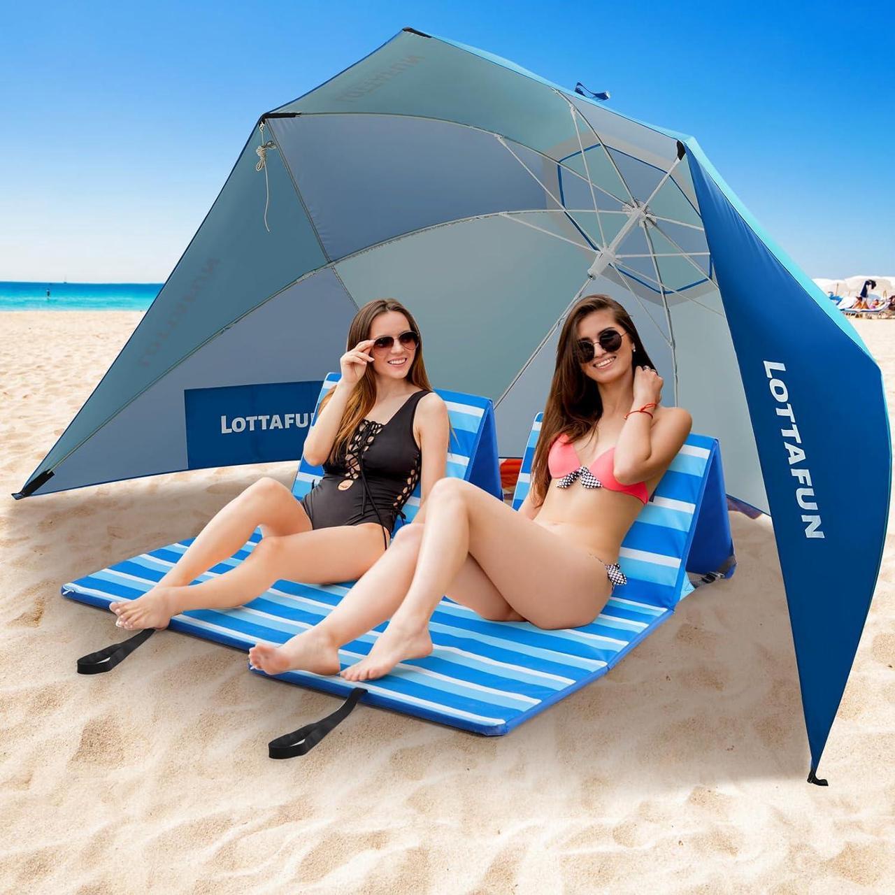 Alt view image 7 of 7 - Beach Shelter Umbrella Premiere UPF 50+ Umbrella Shelter for Sun and Rain Protection for Adult (10-Foot, Blue Stripe)