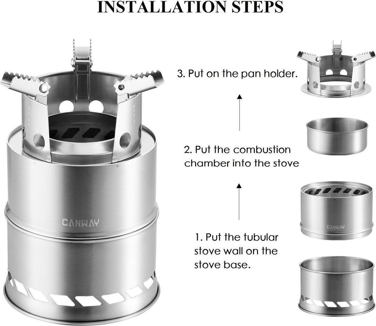Alt view image 3 of 7 - CANWAY Camping Stove, Wood Stove/Backpacking Survival Stove, Windproof Anti-Slip Portable Stainless Steel Wood Burning Stove with Nylon Carry Bag for Outdoor Backpacking Hiking Traveling Picnic BBQ