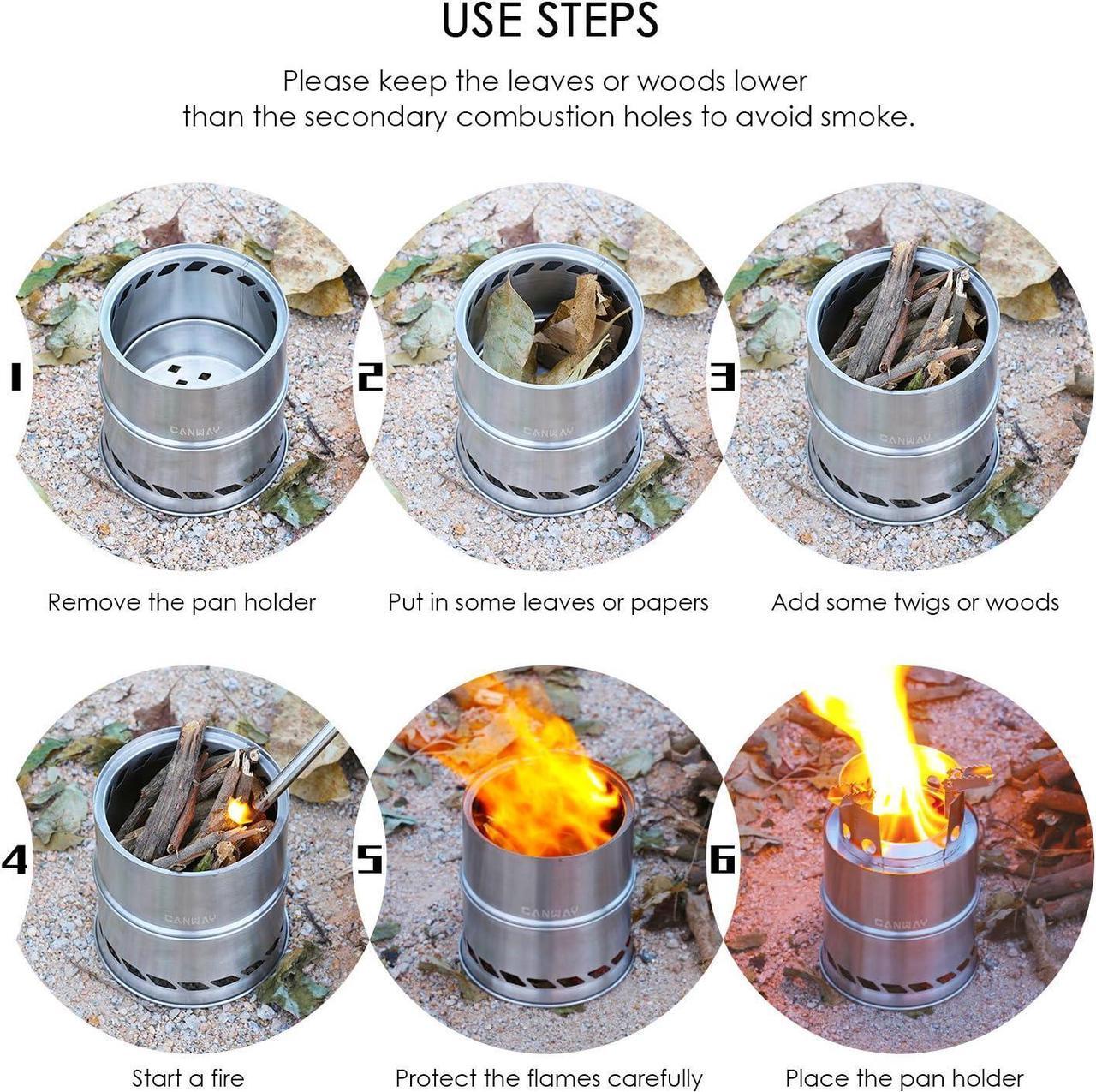 Alt view image 5 of 7 - CANWAY Camping Stove, Wood Stove/Backpacking Survival Stove, Windproof Anti-Slip Portable Stainless Steel Wood Burning Stove with Nylon Carry Bag for Outdoor Backpacking Hiking Traveling Picnic BBQ