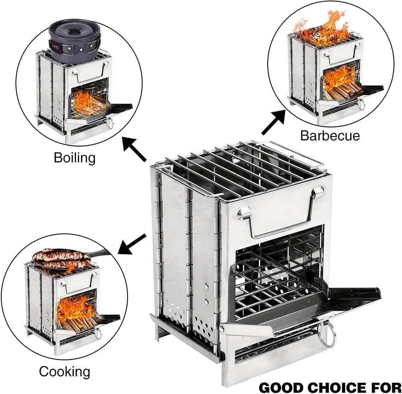 Alt view image 3 of 7 - Camping Wood Burning Stove with Carry Bag,Foldable Camp Stove,Stainless Steel Collapsible Backpacking Survival Stove,Campfire Stove,Outdoor Folding Lightweight Stove for BBQ,Cooking,Picnic,Hiking