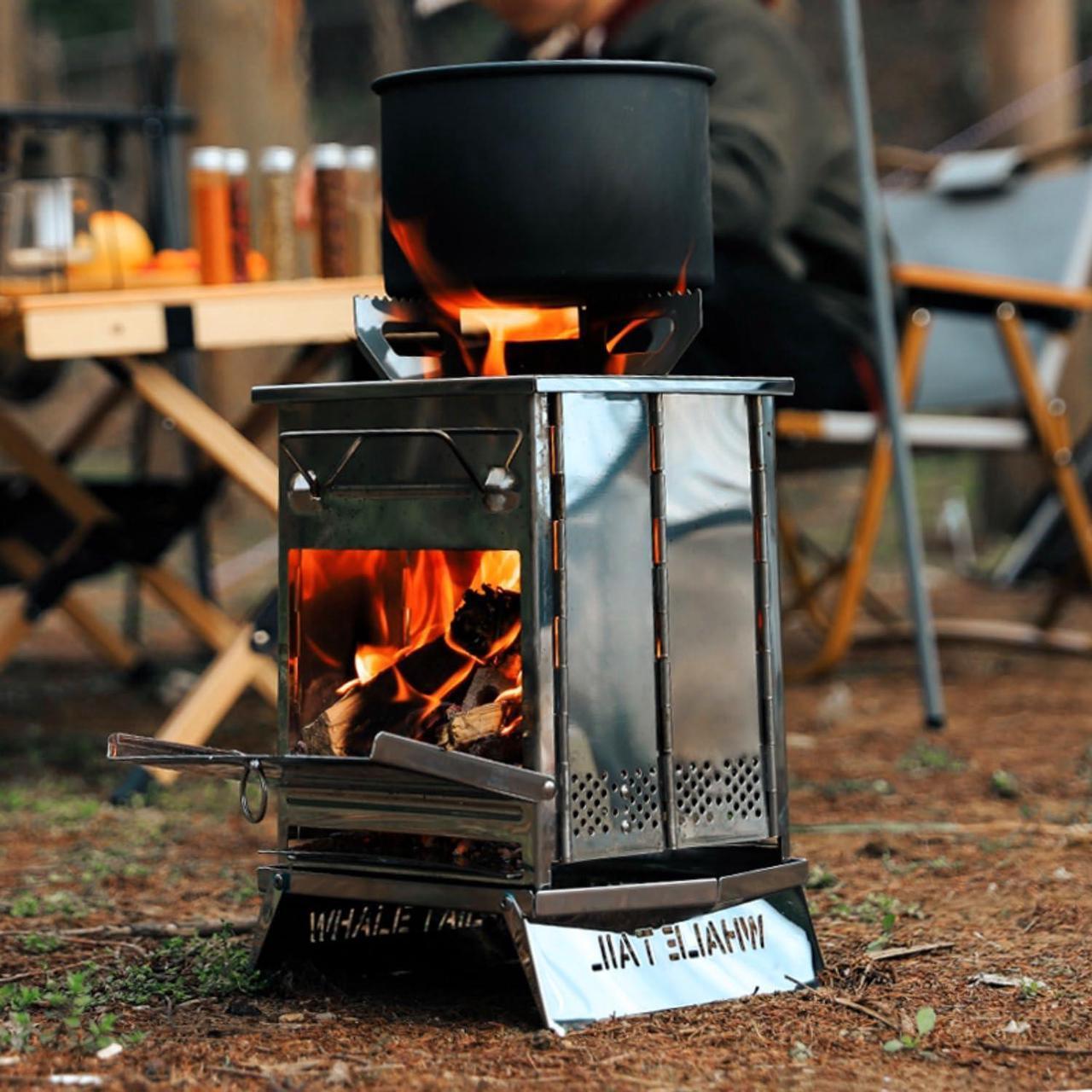 Alt view image 2 of 7 - Camping Wood Burning Stove with Carry Bag,Foldable Camp Stove,Stainless Steel Collapsible Backpacking Survival Stove,Campfire Stove,Outdoor Folding Lightweight Stove for BBQ,Cooking,Picnic,Hiking