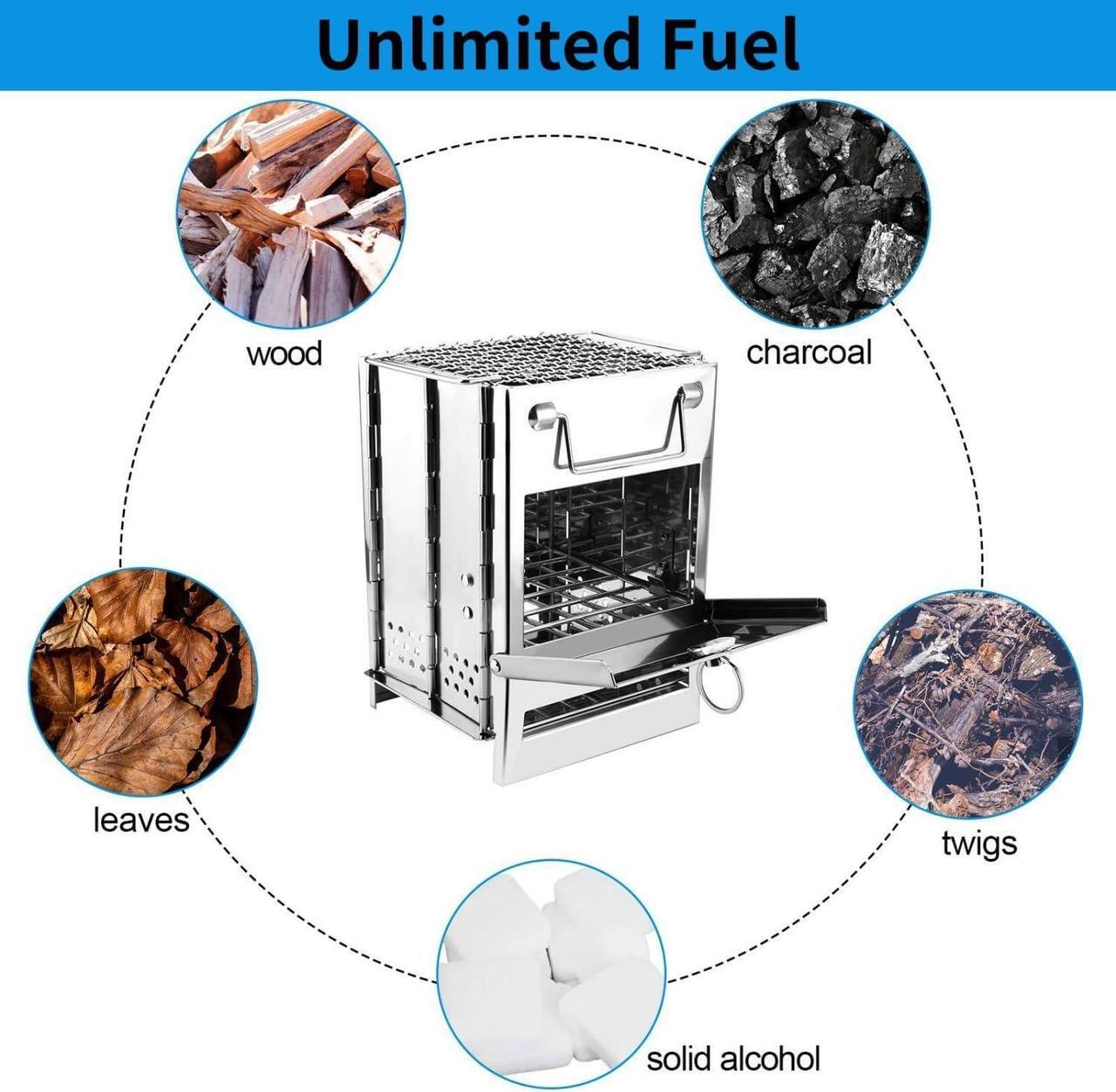 Alt view image 5 of 7 - Camping Wood Burning Stove with Carry Bag,Foldable Camp Stove,Stainless Steel Collapsible Backpacking Survival Stove,Campfire Stove,Outdoor Folding Lightweight Stove for BBQ,Cooking,Picnic,Hiking