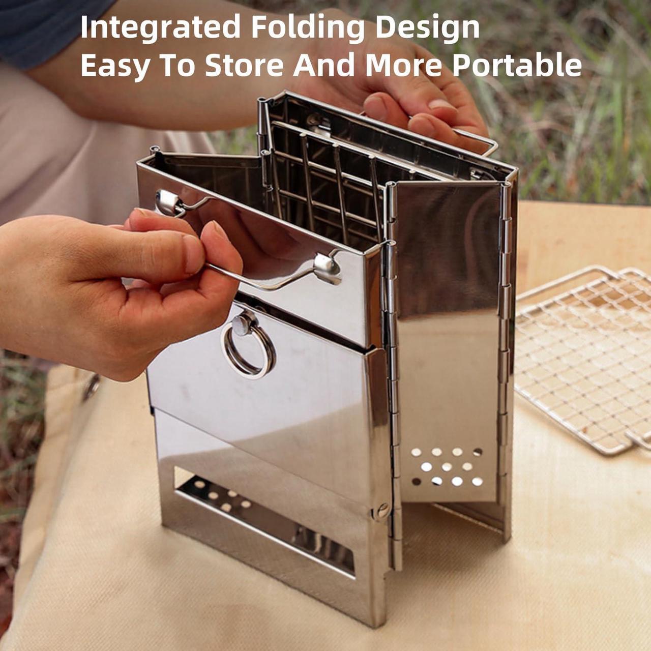 Alt view image 6 of 7 - Camping Wood Burning Stove with Carry Bag,Foldable Camp Stove,Stainless Steel Collapsible Backpacking Survival Stove,Campfire Stove,Outdoor Folding Lightweight Stove for BBQ,Cooking,Picnic,Hiking
