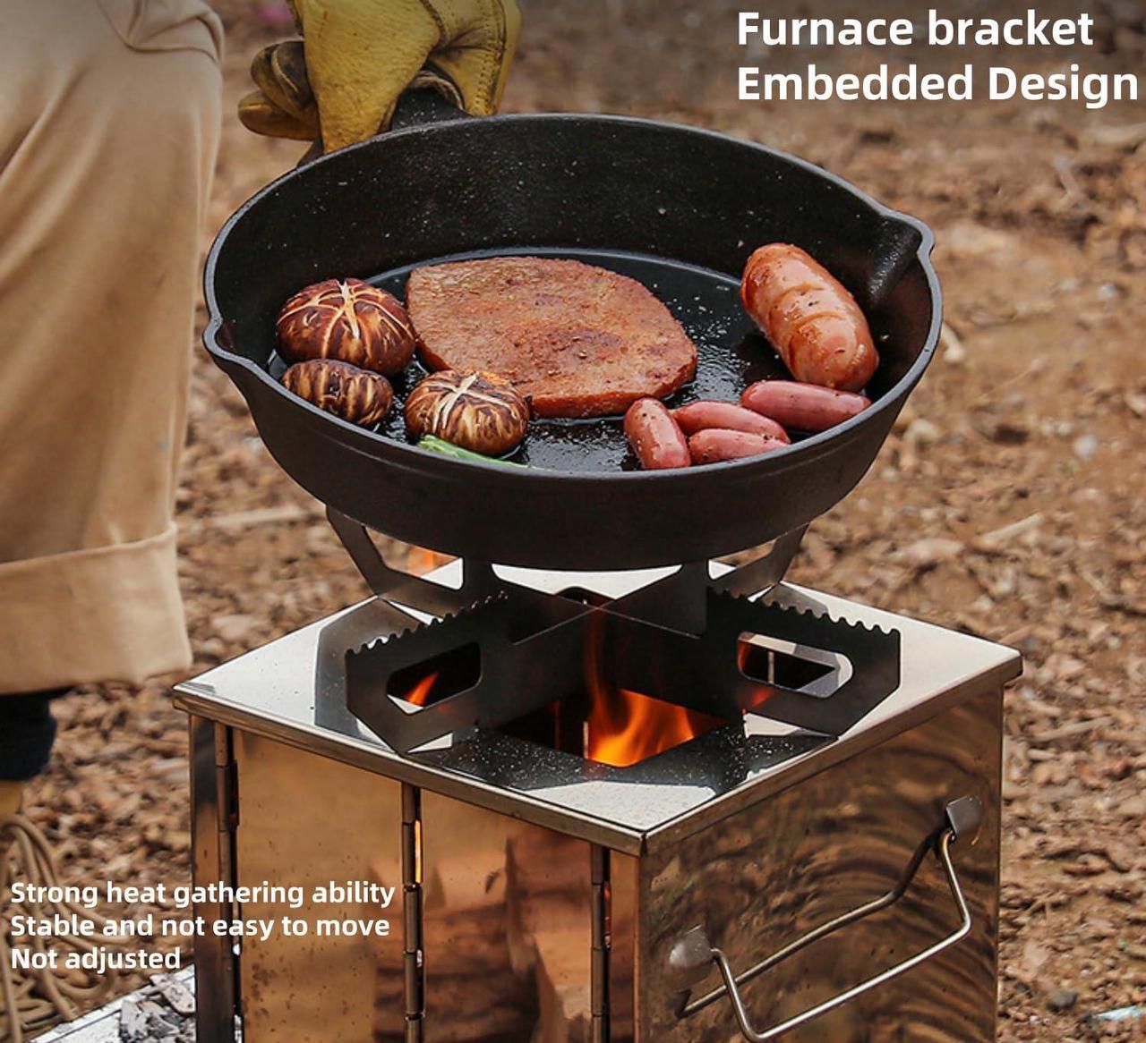 Alt view image 7 of 7 - Camping Wood Burning Stove with Carry Bag,Foldable Camp Stove,Stainless Steel Collapsible Backpacking Survival Stove,Campfire Stove,Outdoor Folding Lightweight Stove for BBQ,Cooking,Picnic,Hiking