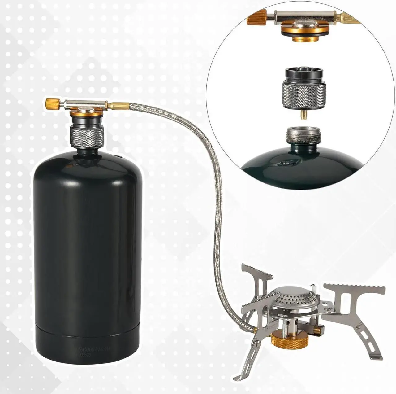 Alt view image 5 of 7 - Camping Stove Adapter 1 Lb Propane Small Tank Input EN417 Lindal Valve Output Cylinder LPG Canister Adapter/Flat Canister to 1L MAPP Gas Tank Adapter Input: EN417 Canister Output: Propane Gas Stove