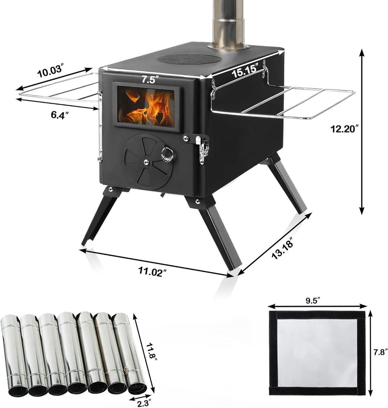 Alt view image 3 of 7 - LAZZO Camping Tent Stove, Portable Wood Burning Stove with Pipes for tent, Heating Burner Stove for Camping, Outdoor Camping Tent Wood Stove for Cooking, Ice-fishing,Travel, Hiking,Backpacking trip