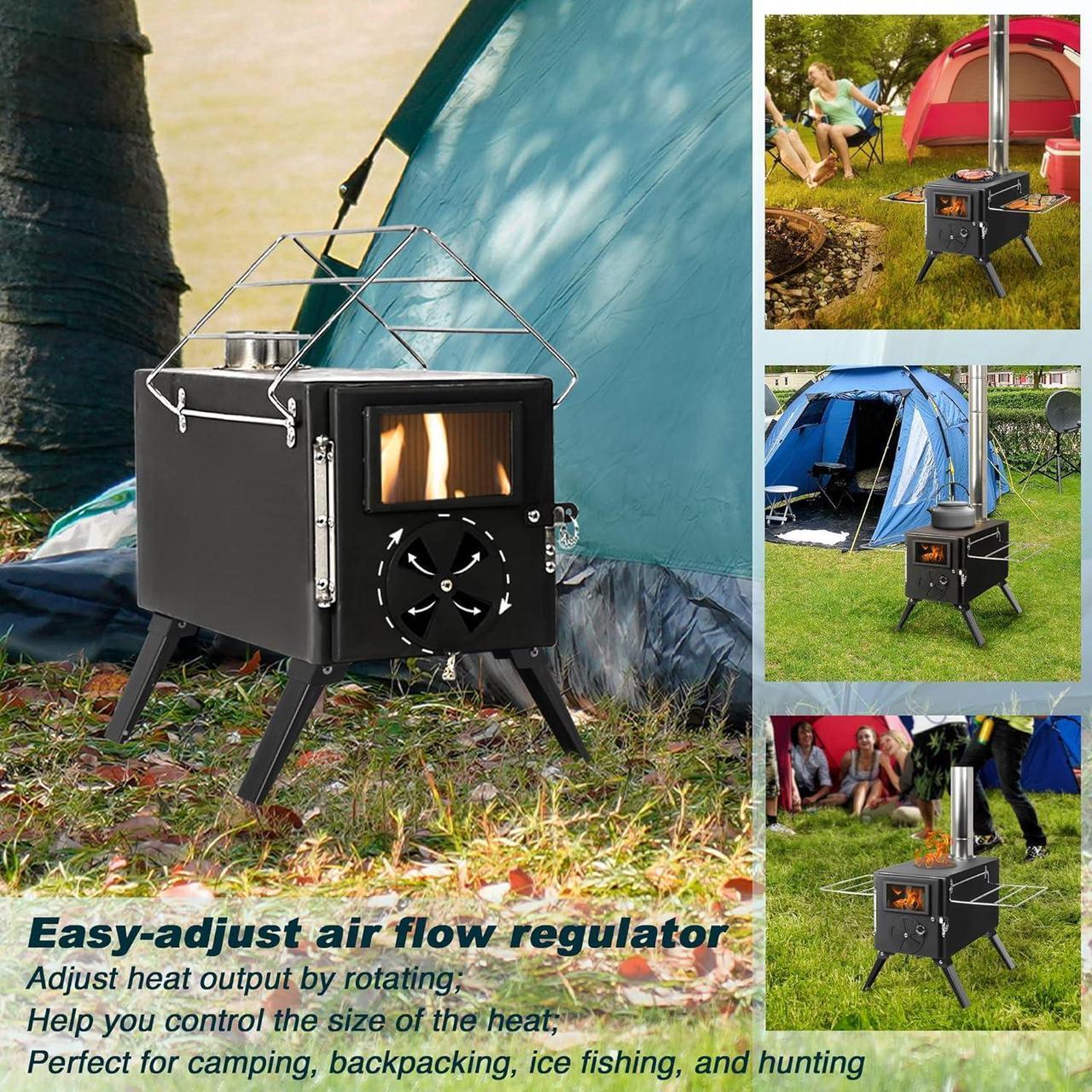 Alt view image 7 of 7 - LAZZO Camping Tent Stove, Portable Wood Burning Stove with Pipes for tent, Heating Burner Stove for Camping, Outdoor Camping Tent Wood Stove for Cooking, Ice-fishing,Travel, Hiking,Backpacking trip