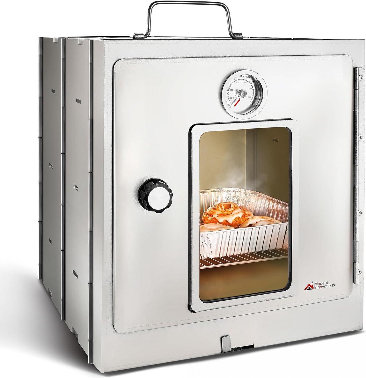 Main image of Modern Innovations Portable Camping Oven, Folding Camping Stove for Baking Cinnamon Rolls, Breads, and Muffins, Outdoor Portable Oven for Use with Wood Burning Fire, Propane Stoves, Campers, and More