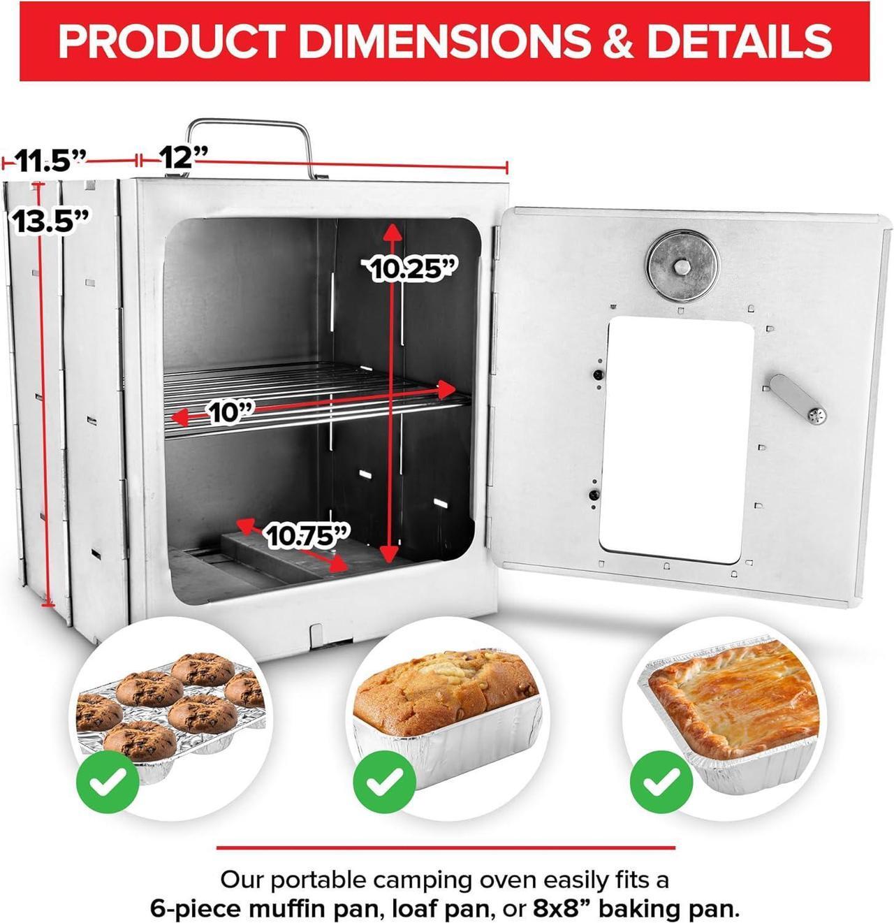 Alt view image 2 of 7 - Modern Innovations Portable Camping Oven, Folding Camping Stove for Baking Cinnamon Rolls, Breads, and Muffins, Outdoor Portable Oven for Use with Wood Burning Fire, Propane Stoves, Campers, and More