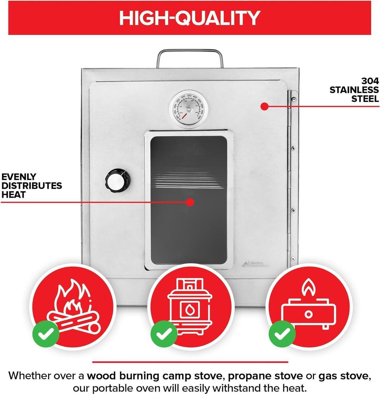 Alt view image 3 of 7 - Modern Innovations Portable Camping Oven, Folding Camping Stove for Baking Cinnamon Rolls, Breads, and Muffins, Outdoor Portable Oven for Use with Wood Burning Fire, Propane Stoves, Campers, and More