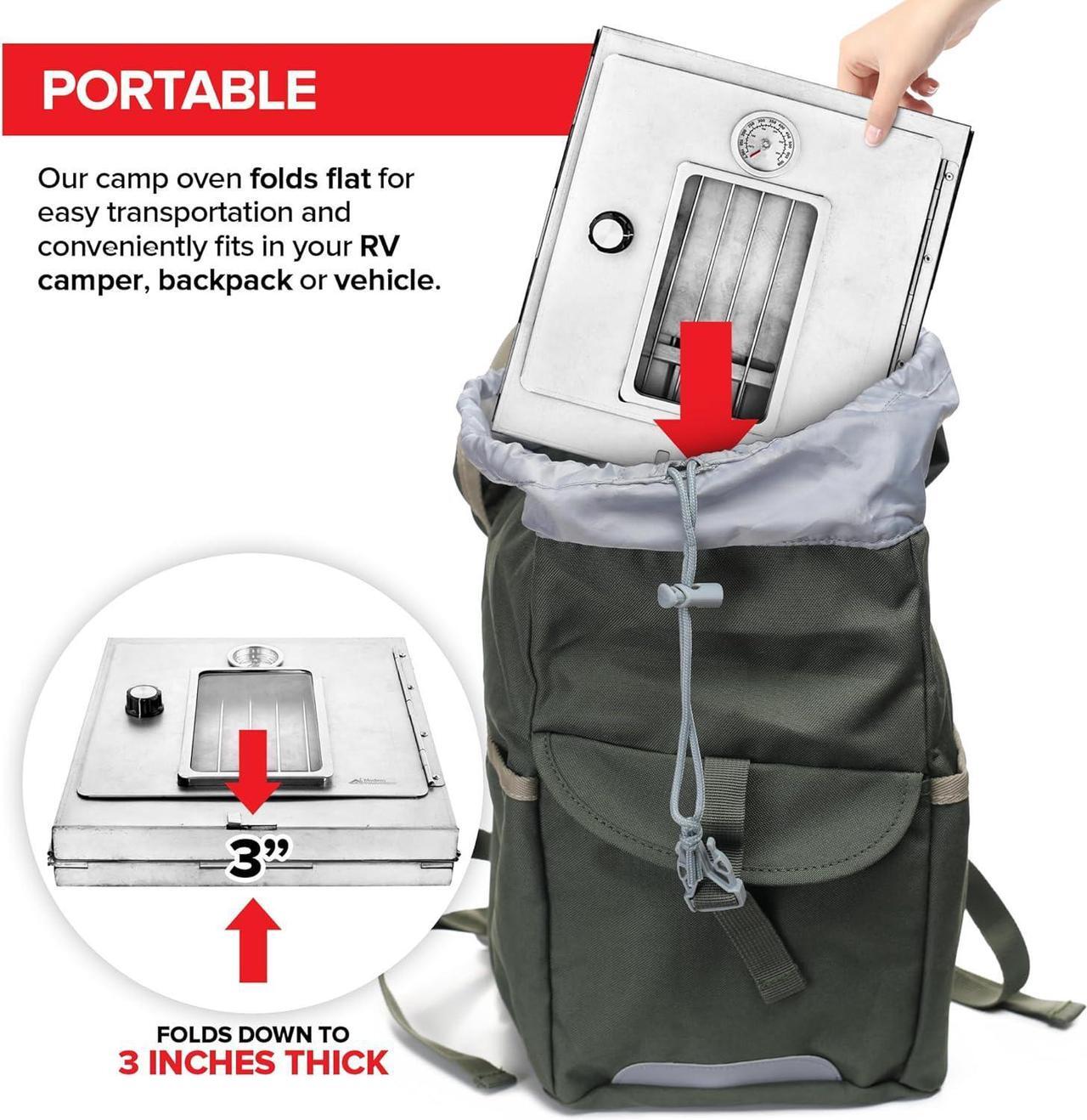 Alt view image 4 of 7 - Modern Innovations Portable Camping Oven, Folding Camping Stove for Baking Cinnamon Rolls, Breads, and Muffins, Outdoor Portable Oven for Use with Wood Burning Fire, Propane Stoves, Campers, and More