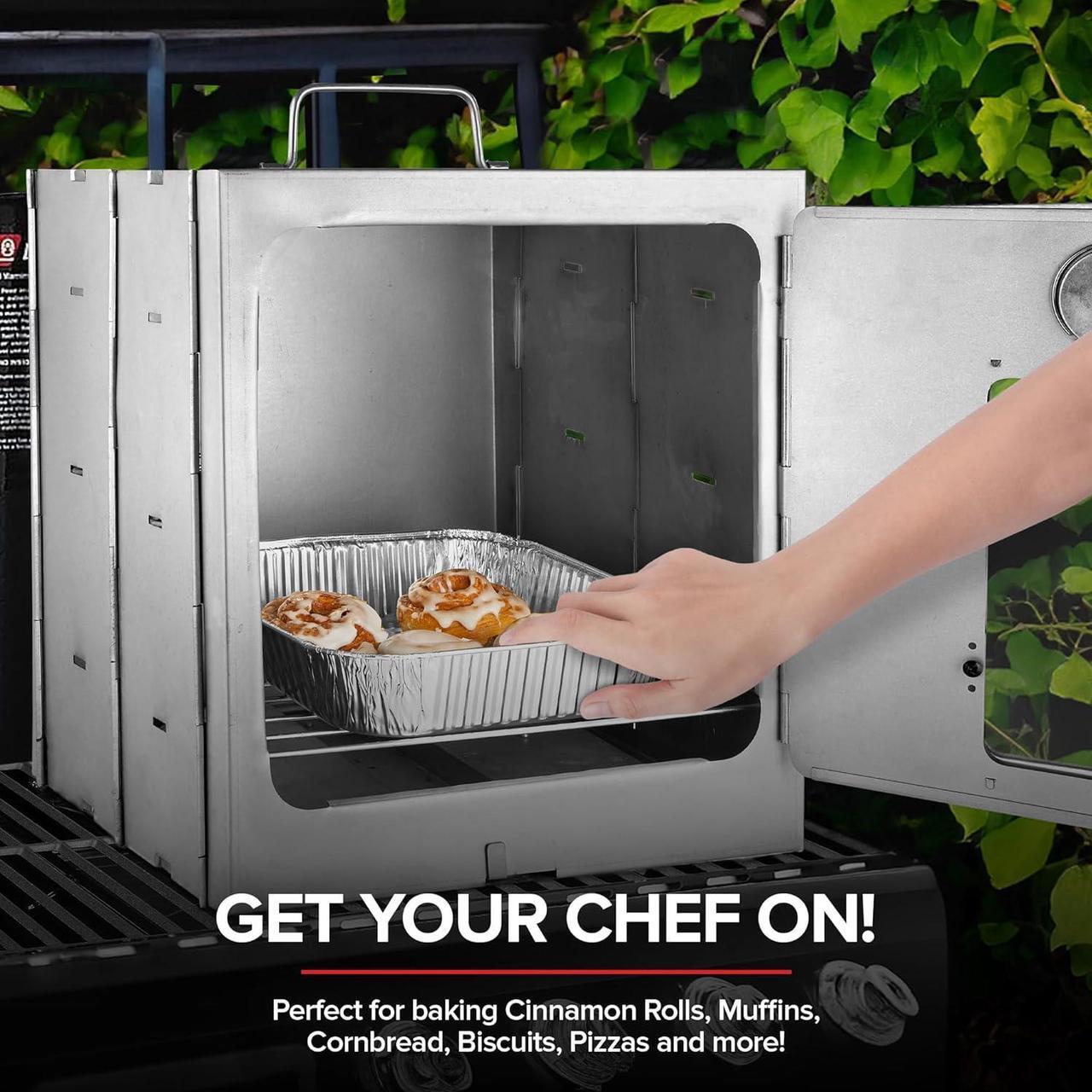 Alt view image 7 of 7 - Modern Innovations Portable Camping Oven, Folding Camping Stove for Baking Cinnamon Rolls, Breads, and Muffins, Outdoor Portable Oven for Use with Wood Burning Fire, Propane Stoves, Campers, and More
