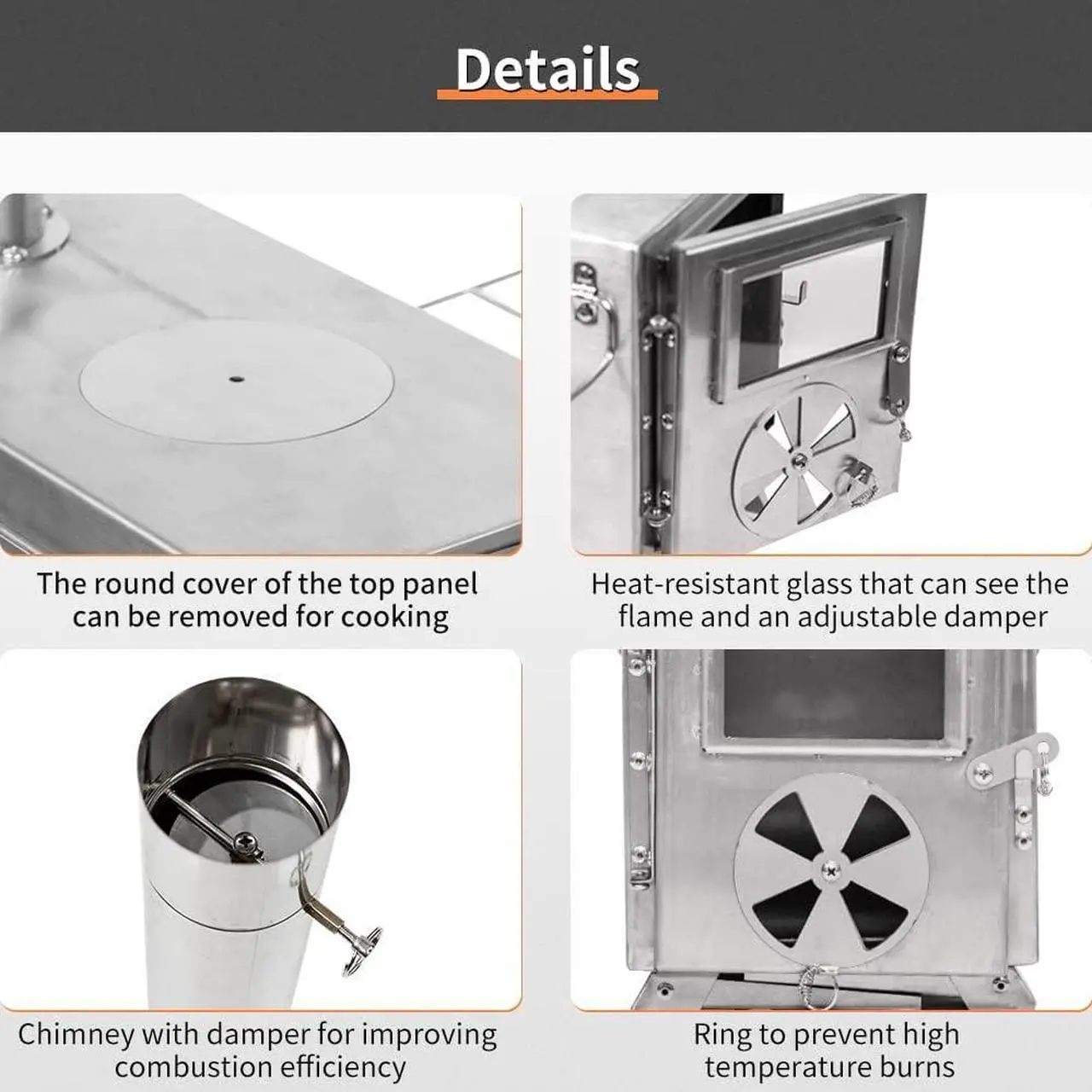Alt view image 3 of 7 - MC TOMOUNT Tent Stove Portable Wood Burning Stove 304 Stainless Steel for Camping Hunting 6feet Pipes Included