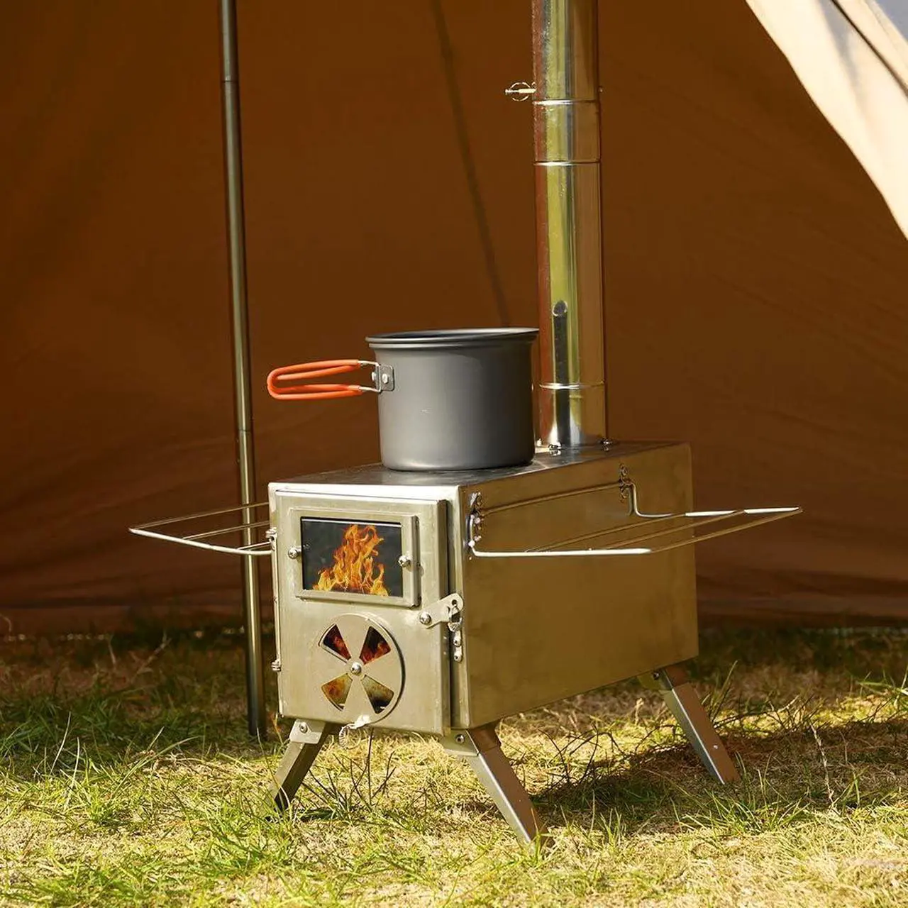 Alt view image 7 of 7 - MC TOMOUNT Tent Stove Portable Wood Burning Stove 304 Stainless Steel for Camping Hunting 6feet Pipes Included