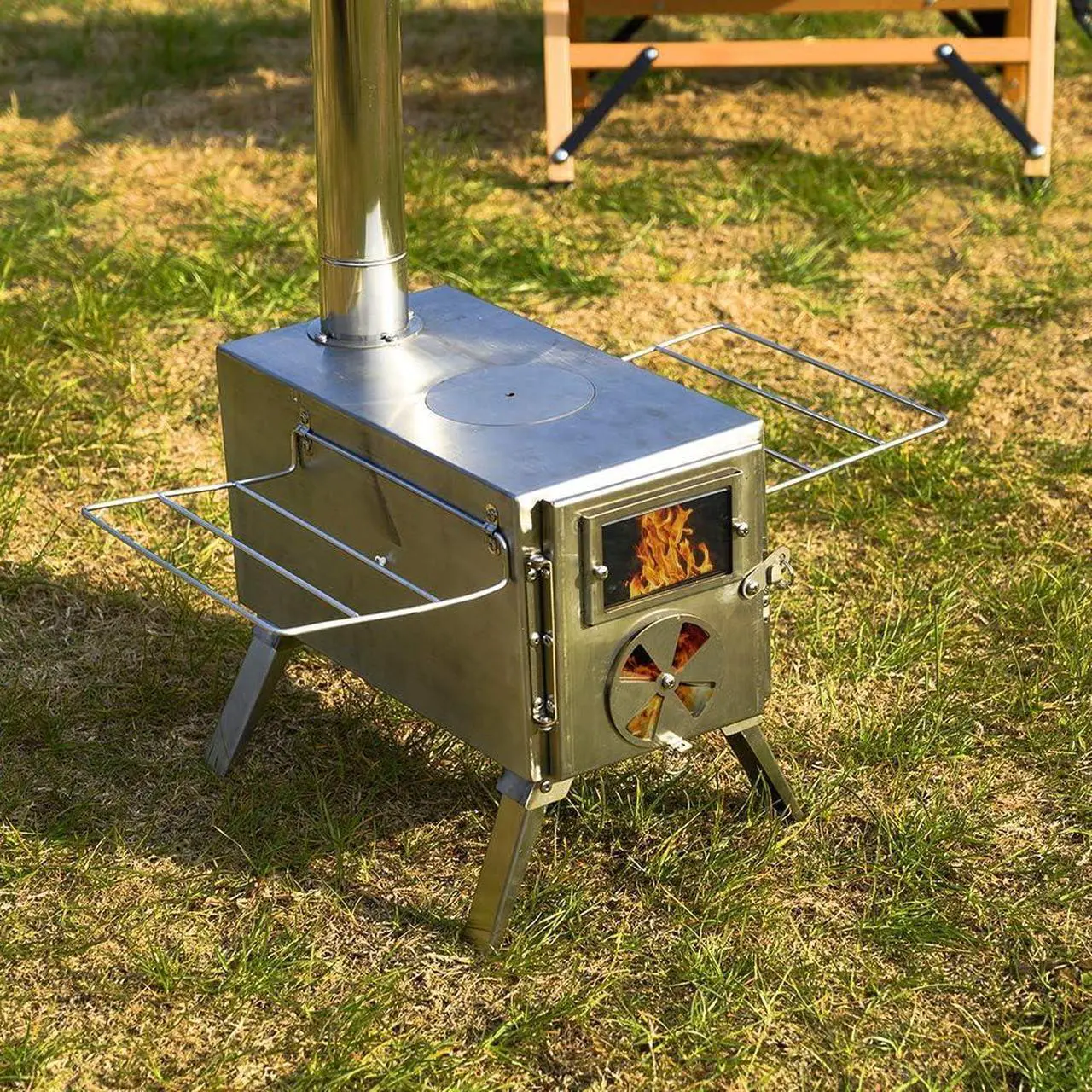 Alt view image 6 of 7 - MC TOMOUNT Tent Stove Portable Wood Burning Stove 304 Stainless Steel for Camping Hunting 6feet Pipes Included