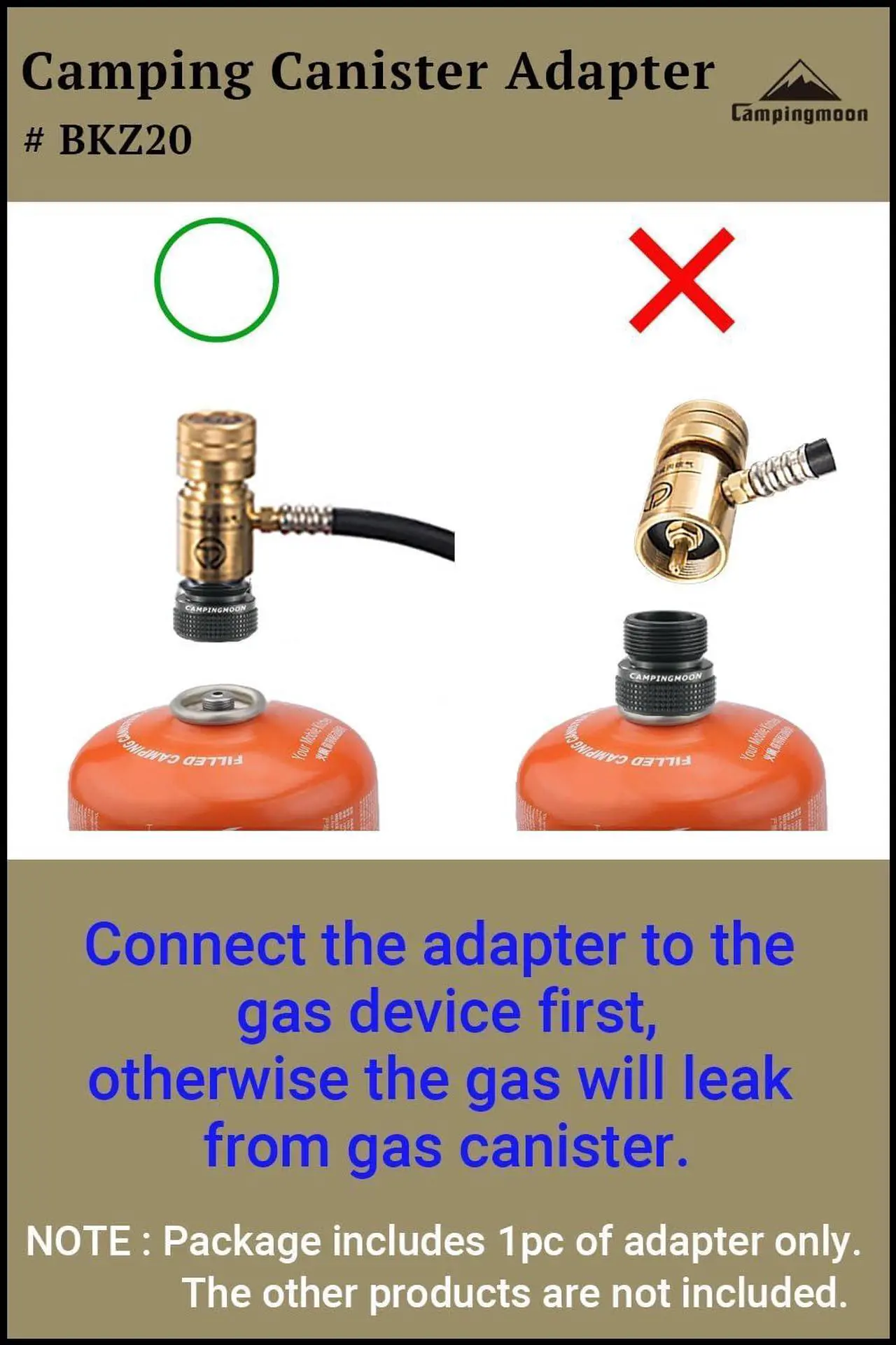 Alt view image 3 of 7 - CAMPINGMOON Camping Canister Propane Gas Stove Grill Adapter, Input: EN417 Lindal Valve Canister, Output: CGA 600 Connection BKZ20 (Black CGA 600 Adapter)