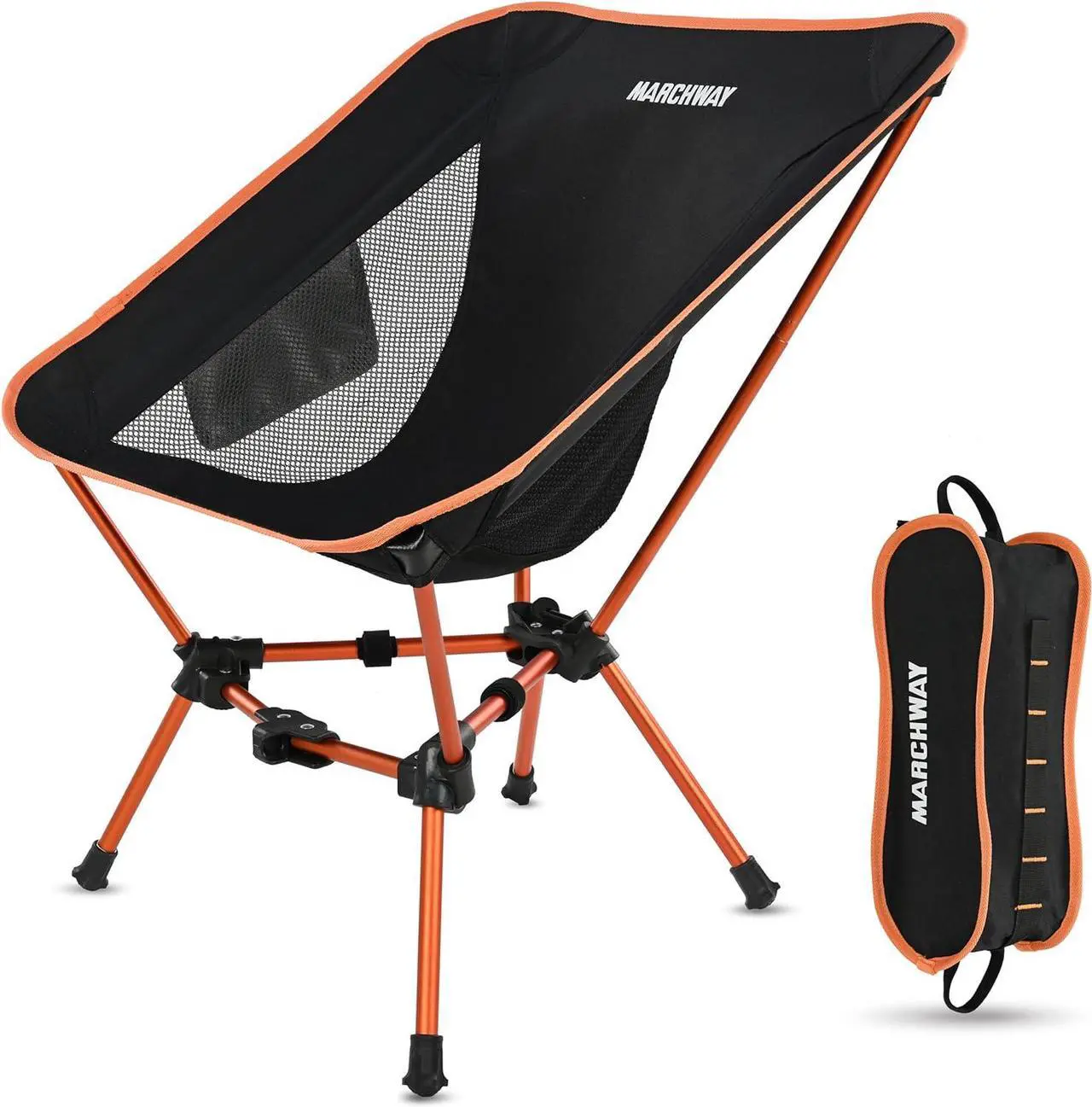 Main image of MARCHWAY Lightweight Folding Camping Chair, Stable Portable Compact for Outdoor Camp, Travel, Beach, Picnic, Festival, Hiking, Backpacking, Supports 330Lbs (Orange)